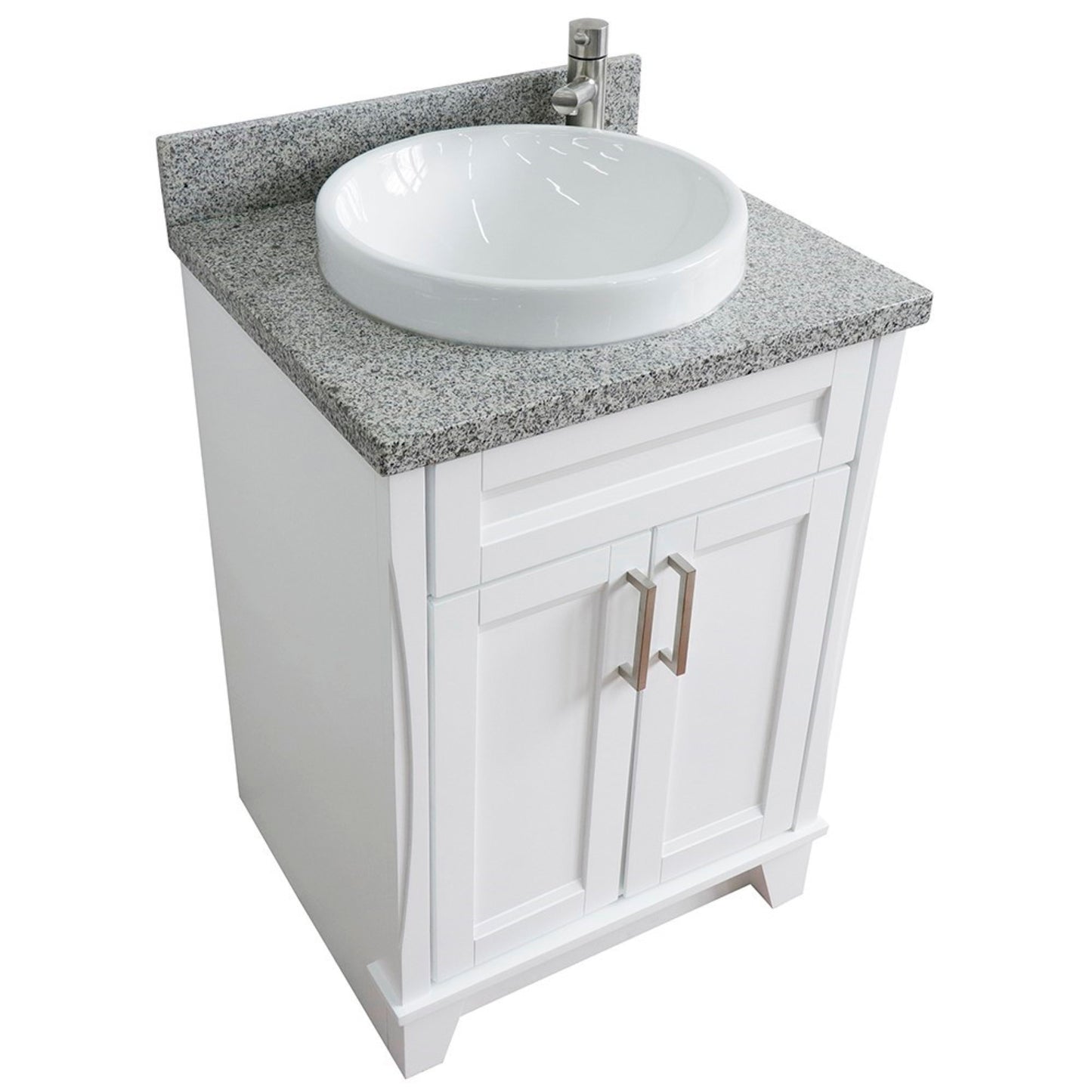 25" Single sink vanity in White finish with Gray granite and round sink