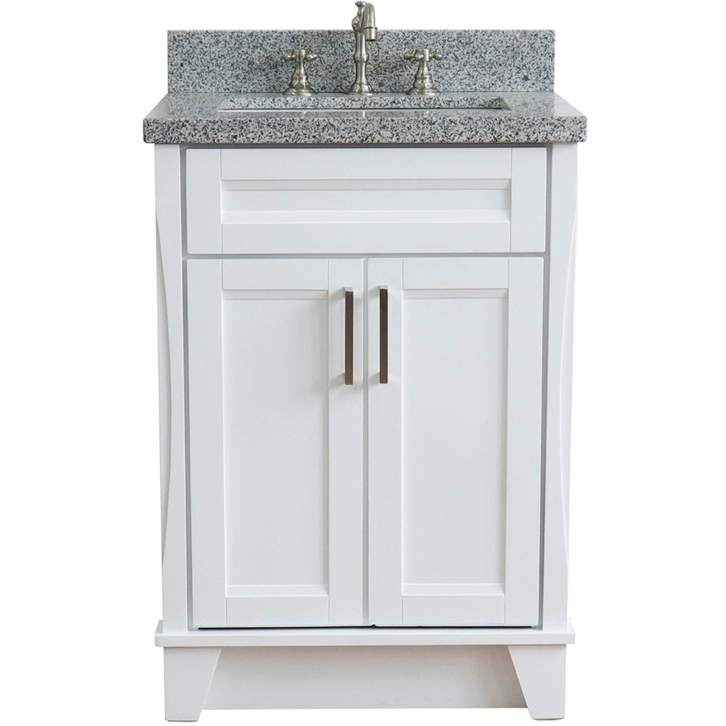 25" Single sink vanity in White finish with Gray granite and rectangle sink