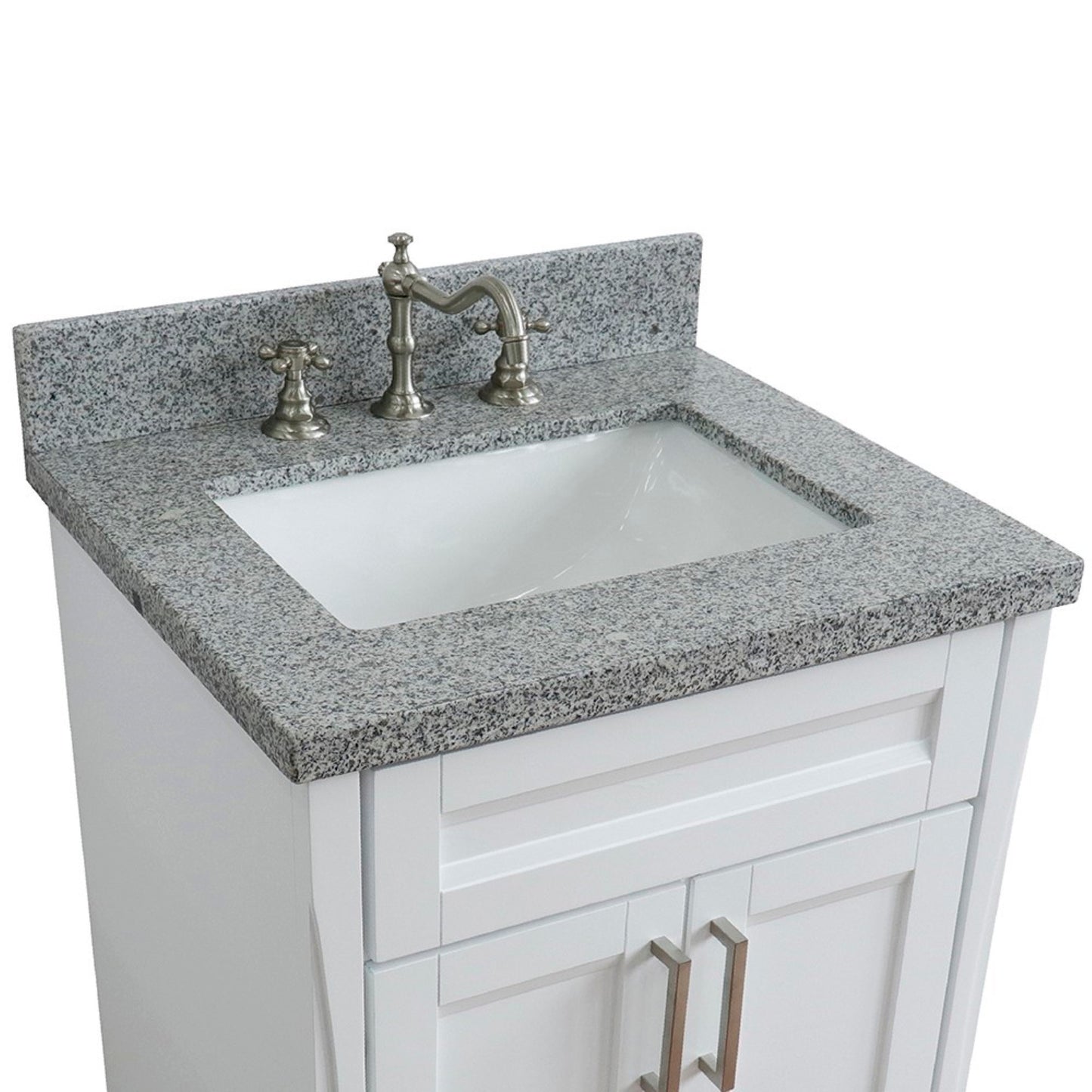 25" Single sink vanity in White finish with Gray granite and rectangle sink
