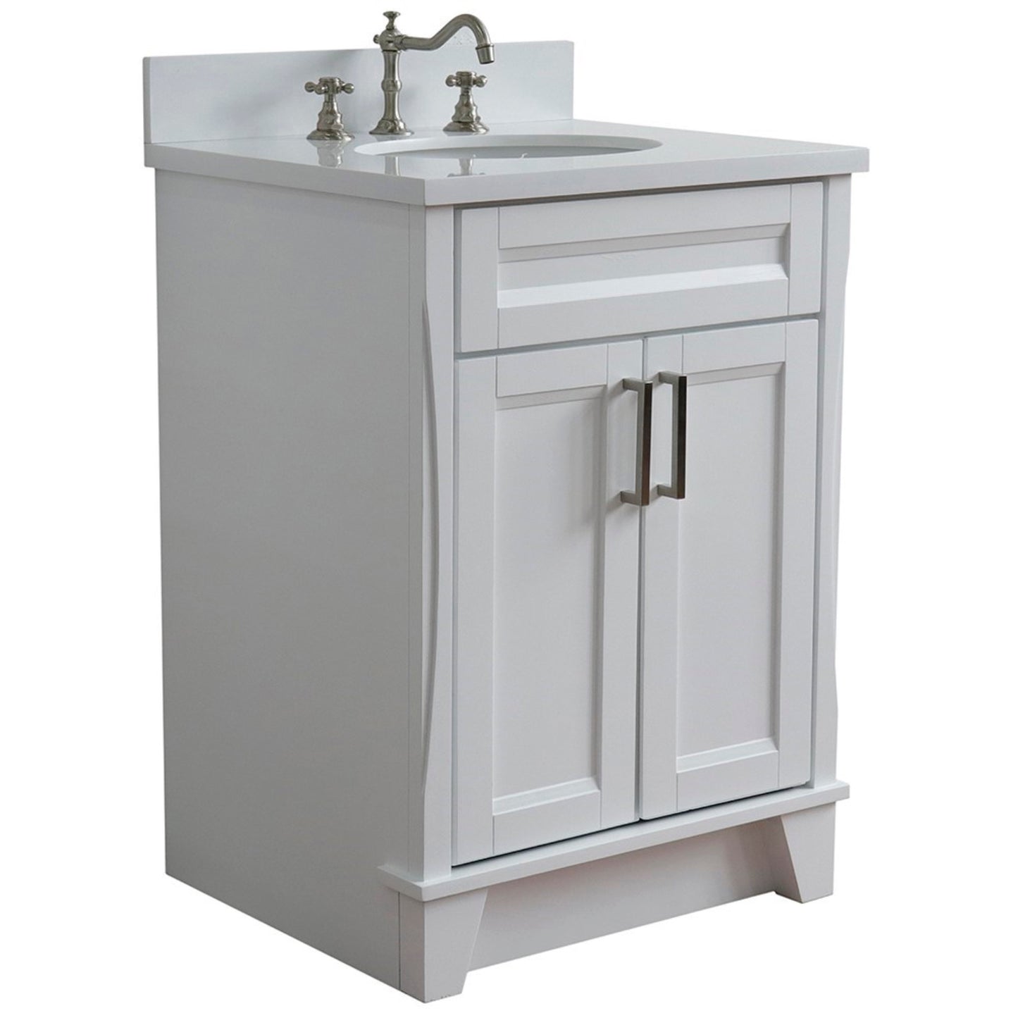 25" Single sink vanity in White finish with White engineered stone and oval sink