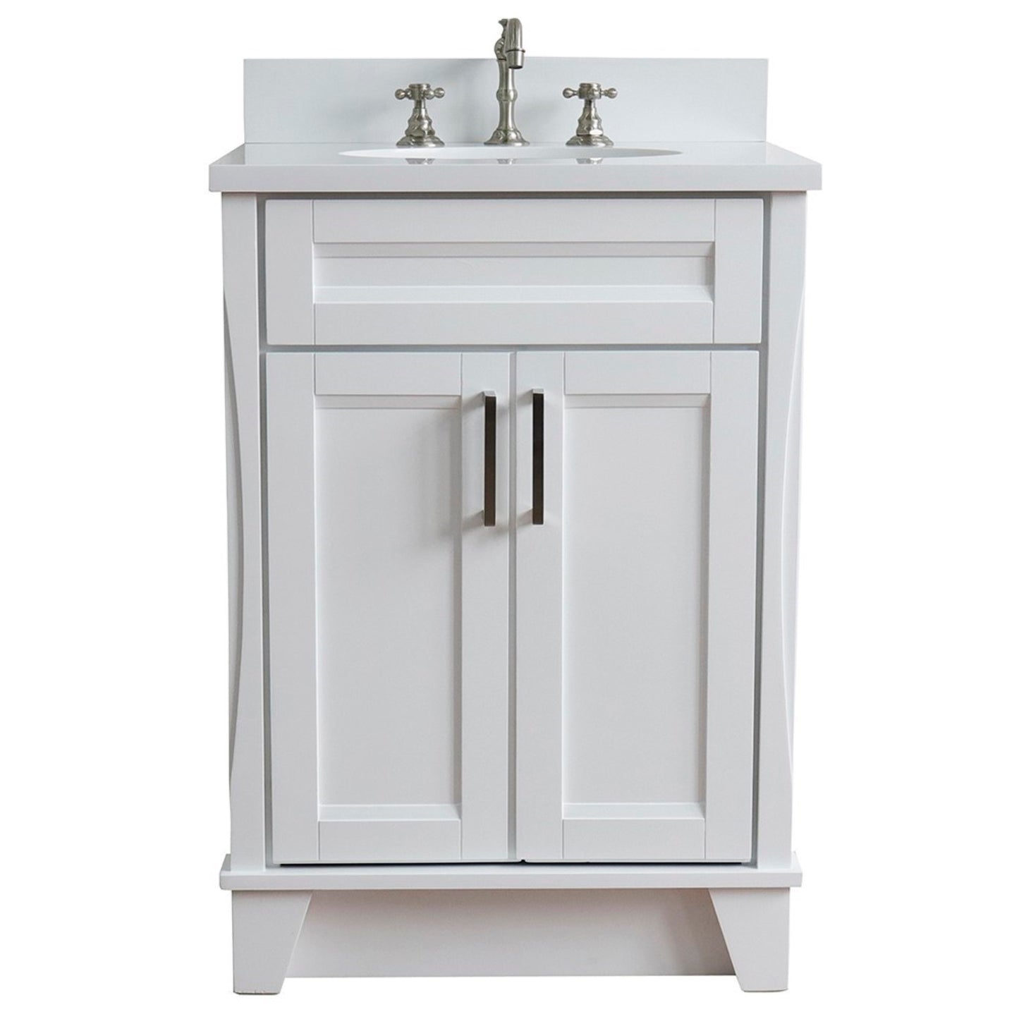 25" Single sink vanity in White finish with White engineered stone and oval sink