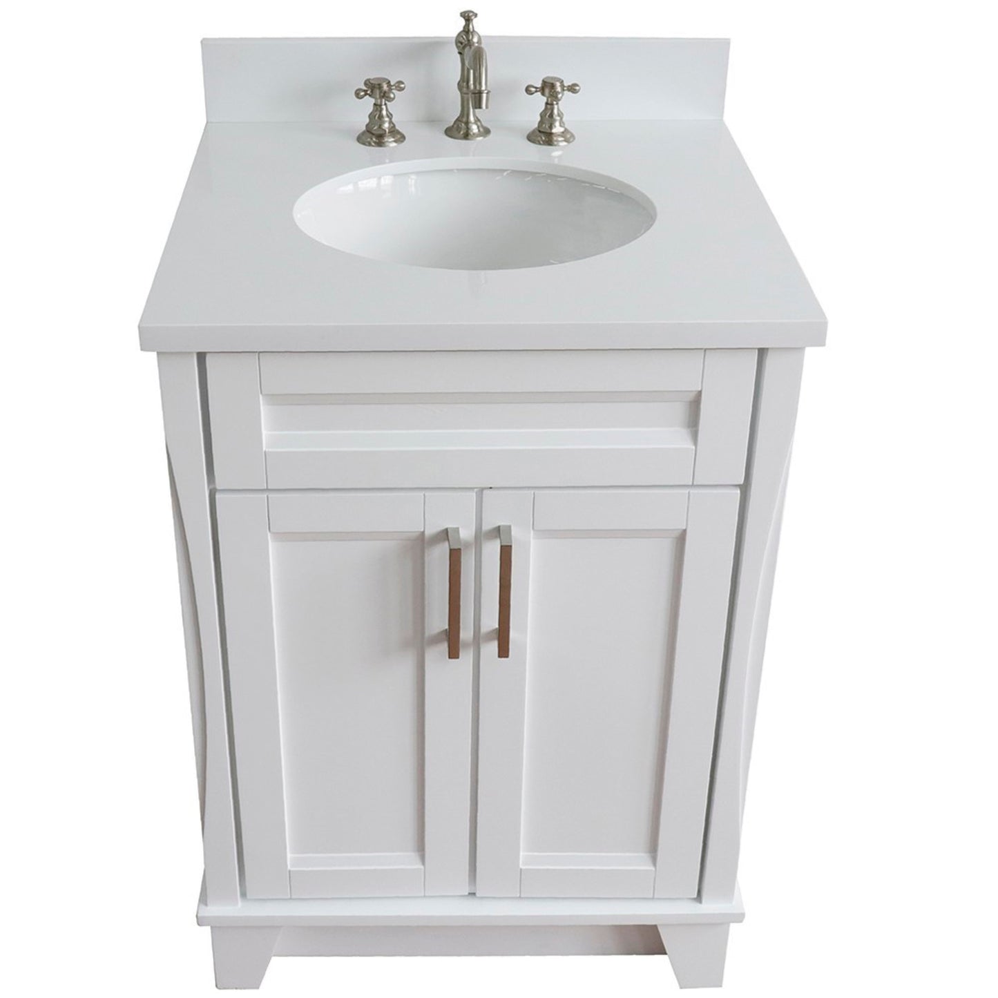 25" Single sink vanity in White finish with White engineered stone and oval sink