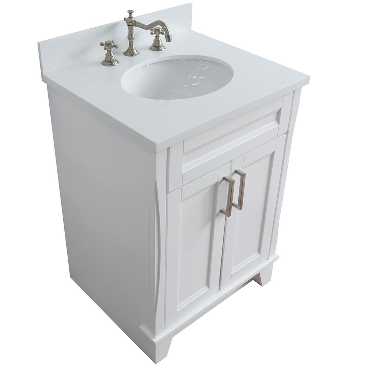 25" Single sink vanity in White finish with White engineered stone and oval sink