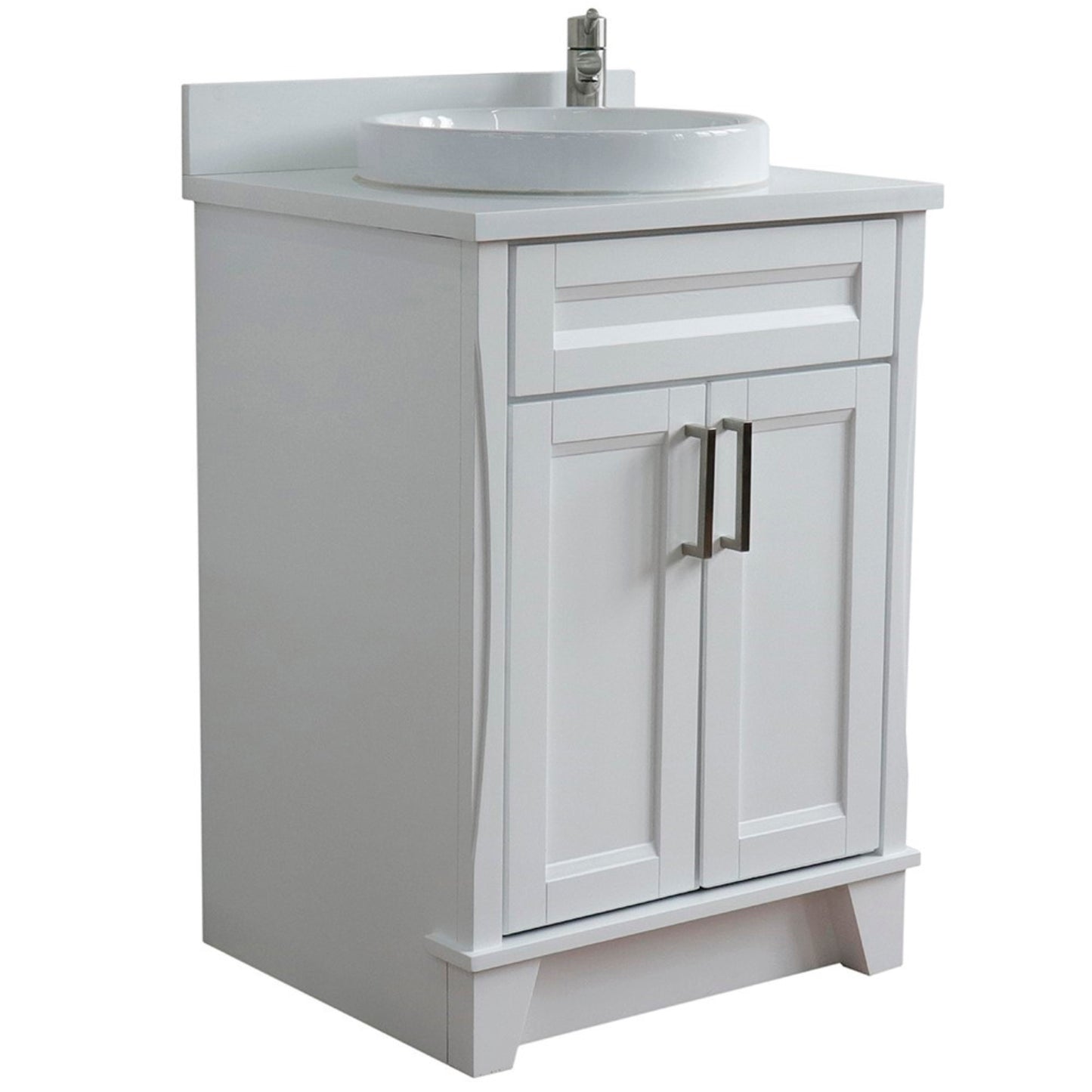 25" Single sink vanity in White finish with White engineered stone and round sink