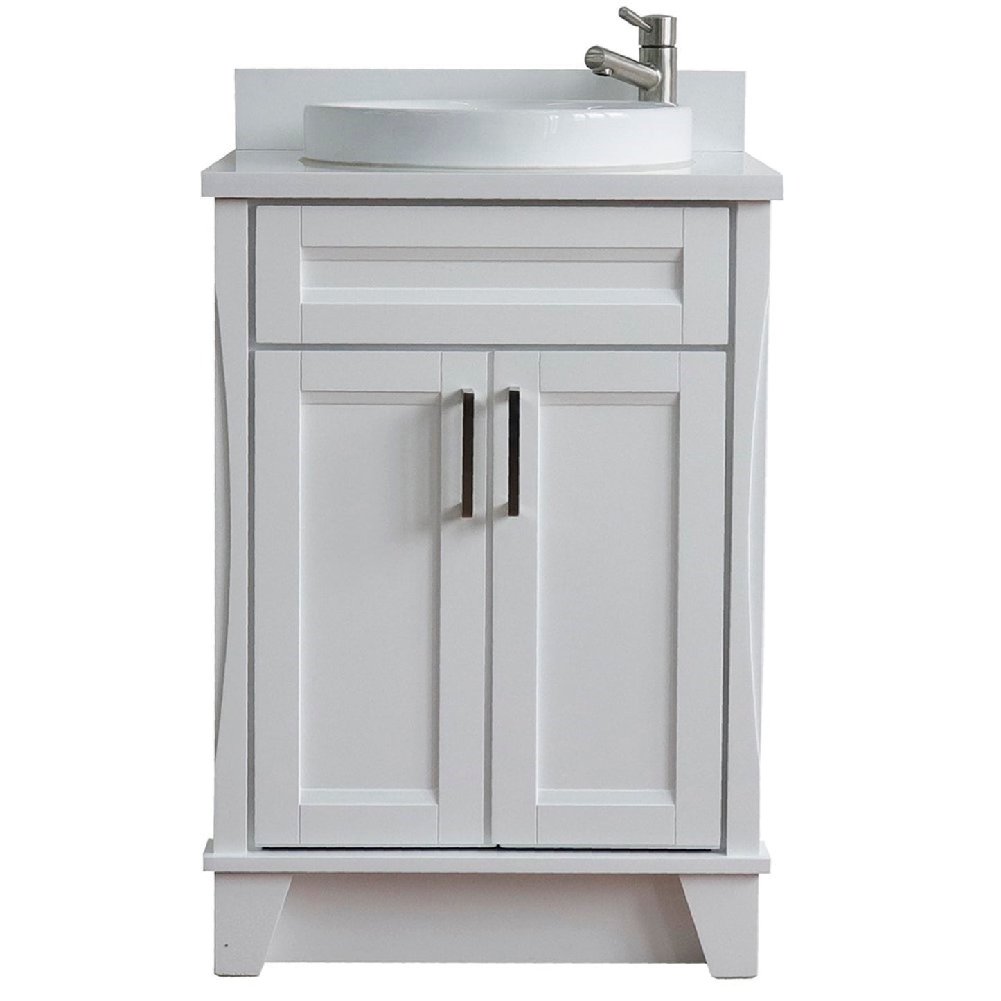 25" Single sink vanity in White finish with White engineered stone and round sink