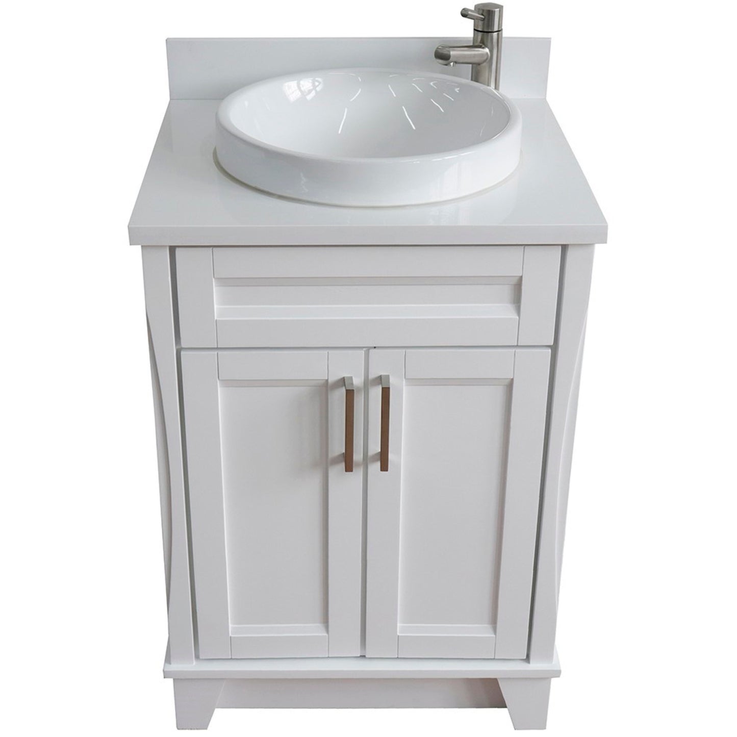 25" Single sink vanity in White finish with White engineered stone and round sink