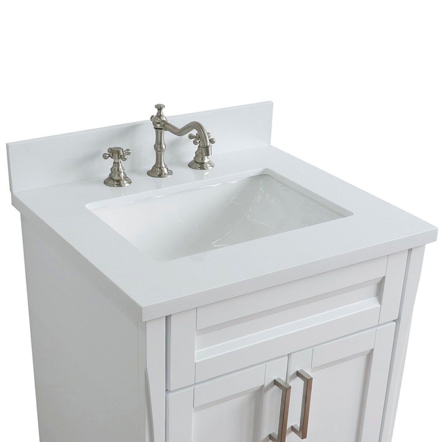 25" Single sink vanity in White finish with White engineered stone and rectangle sink