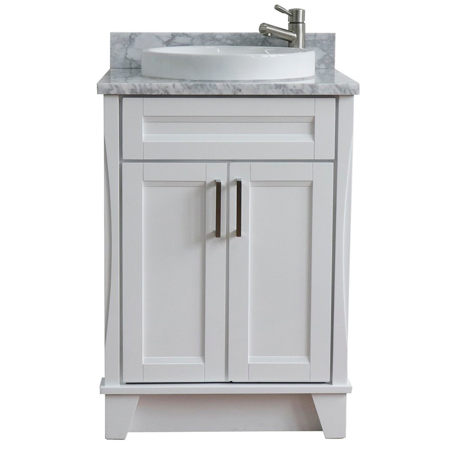 25" Single sink vanity in White finish with White Carrara marble and round sink