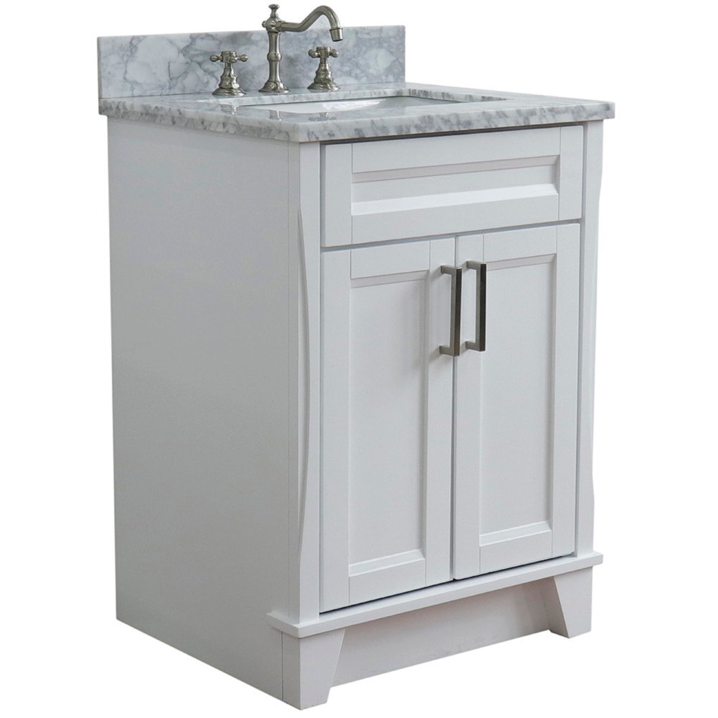 25" Single sink vanity in White finish with White Carrara marble and rectangle sink