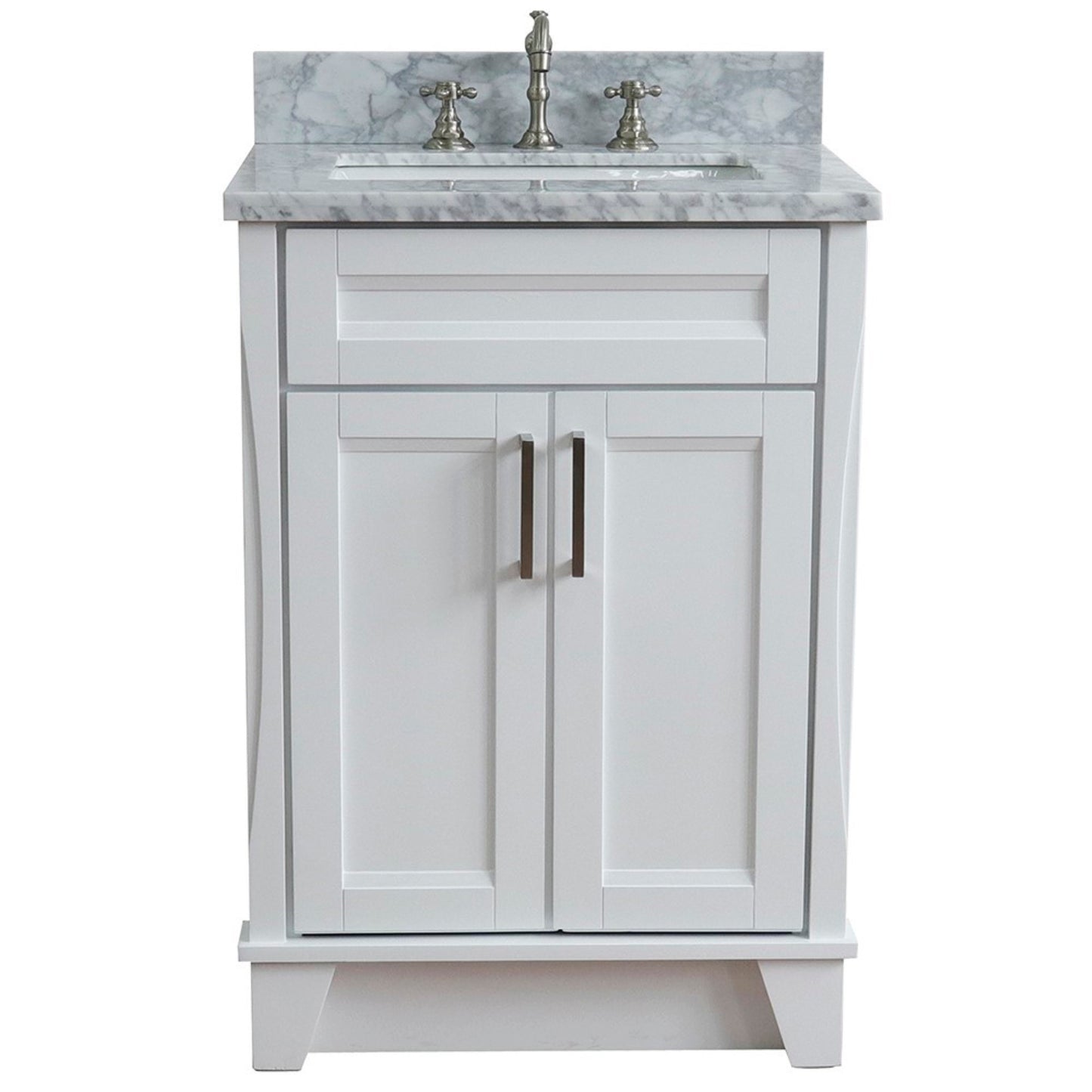 25" Single sink vanity in White finish with White Carrara marble and rectangle sink