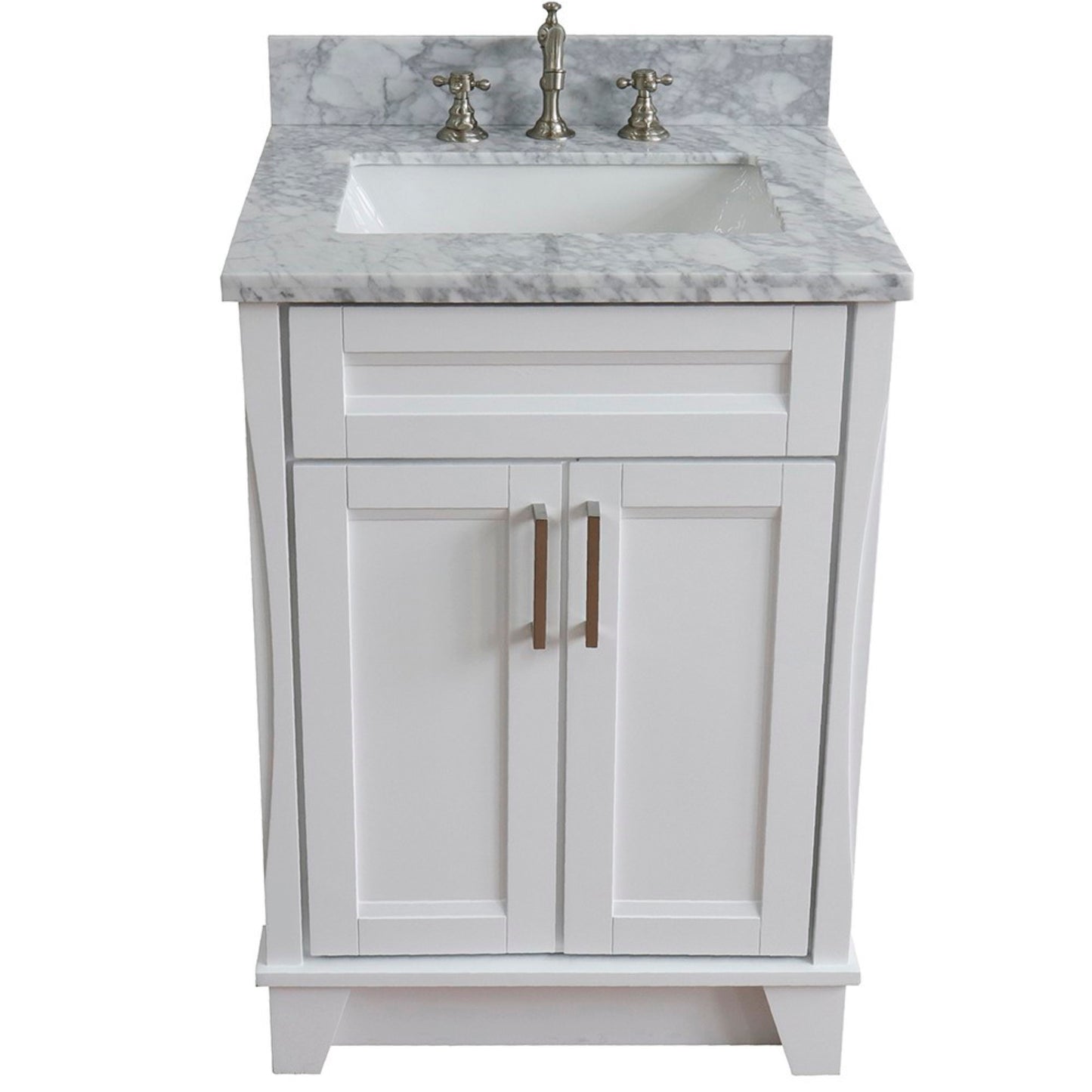 25" Single sink vanity in White finish with White Carrara marble and rectangle sink