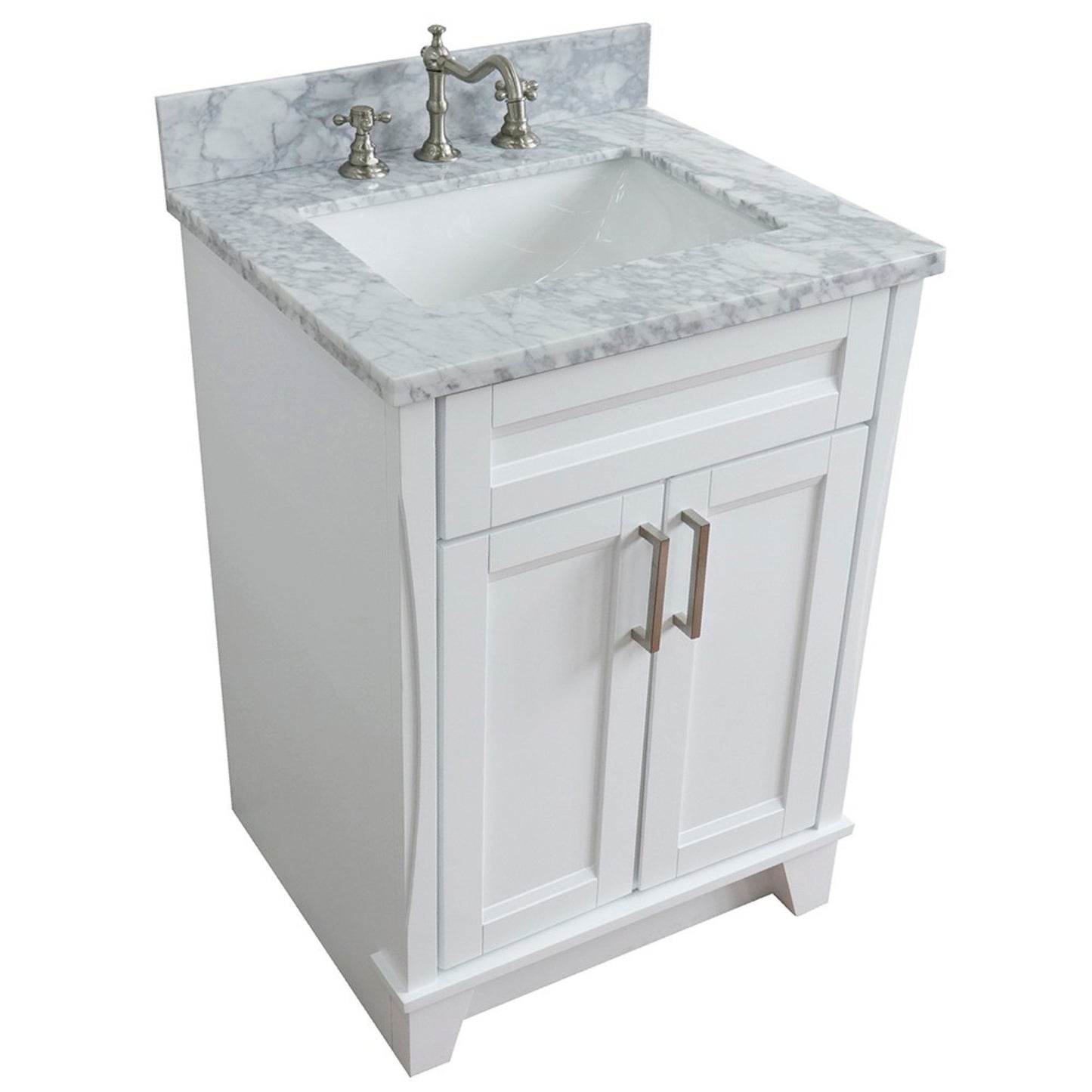 25" Single sink vanity in White finish with White Carrara marble and rectangle sink