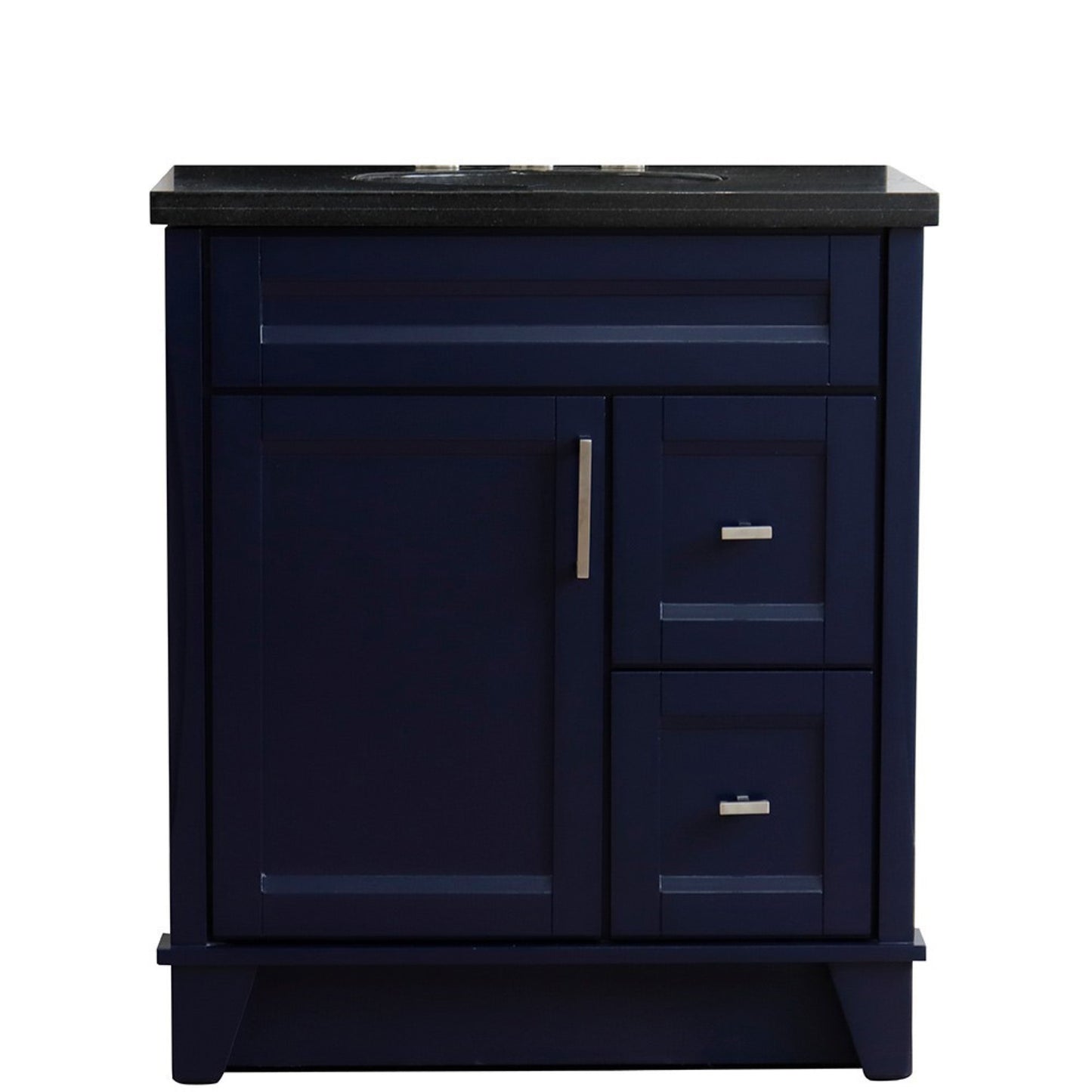 31" Single sink vanity in Blue finish with Black galaxy granite with oval sink