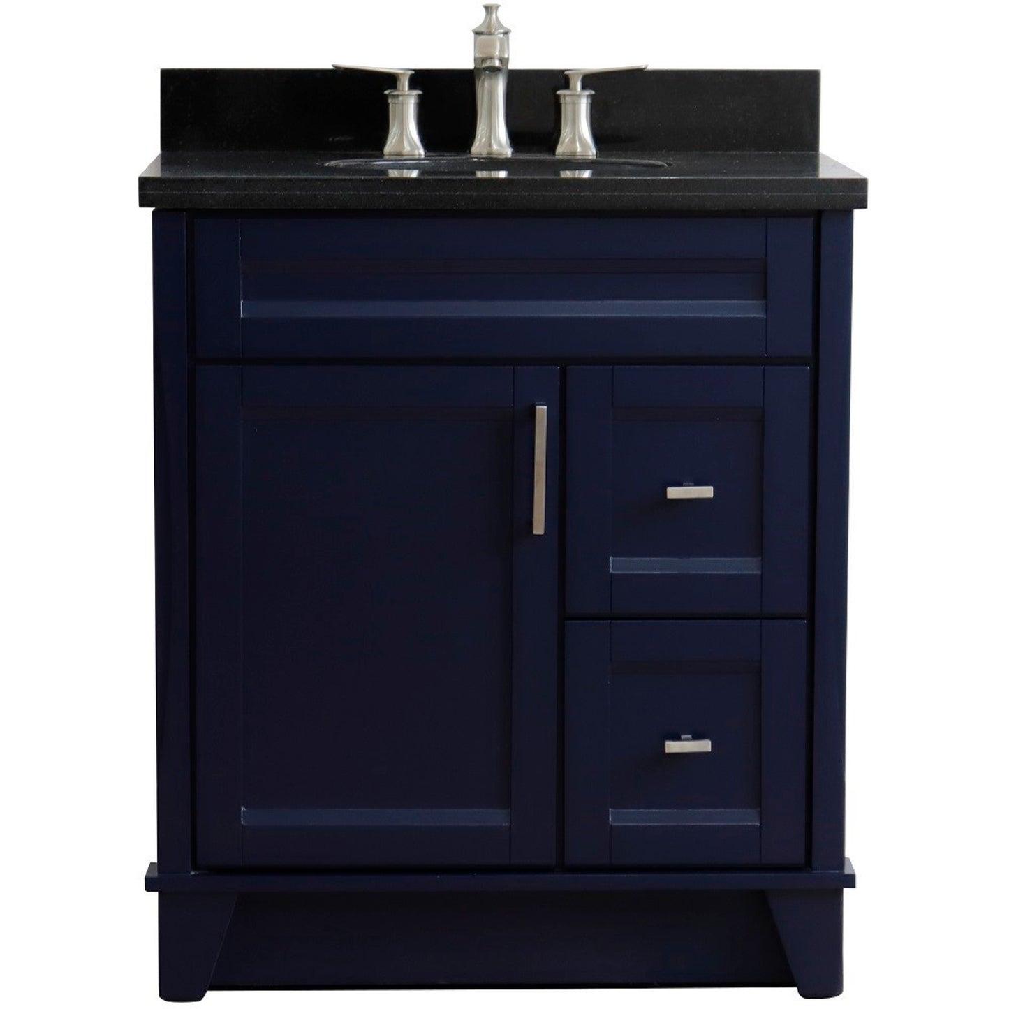 31" Single sink vanity in Blue finish with Black galaxy granite with oval sink