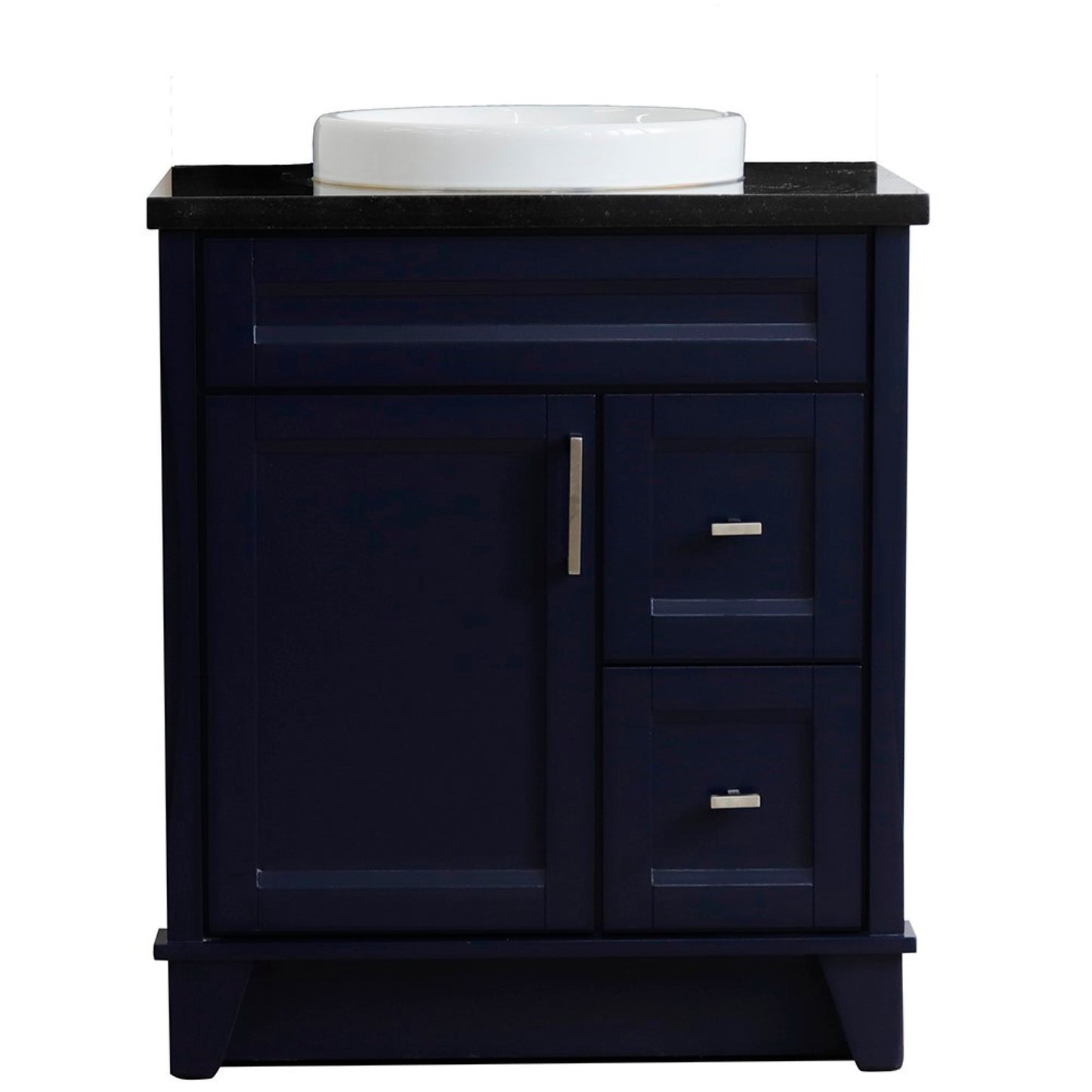 31" Single sink vanity in Blue finish with Black galaxy granite with round sink