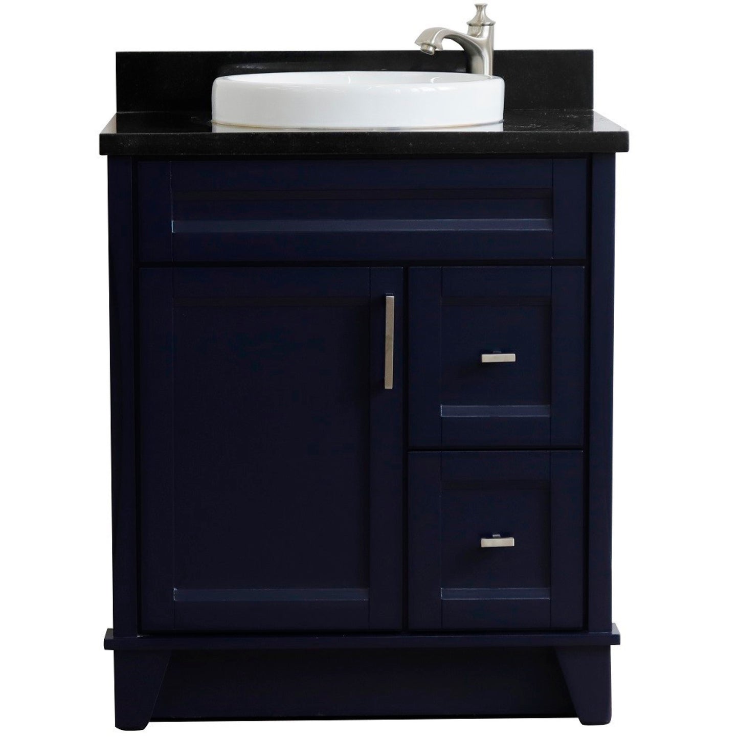 31" Single sink vanity in Blue finish with Black galaxy granite with round sink