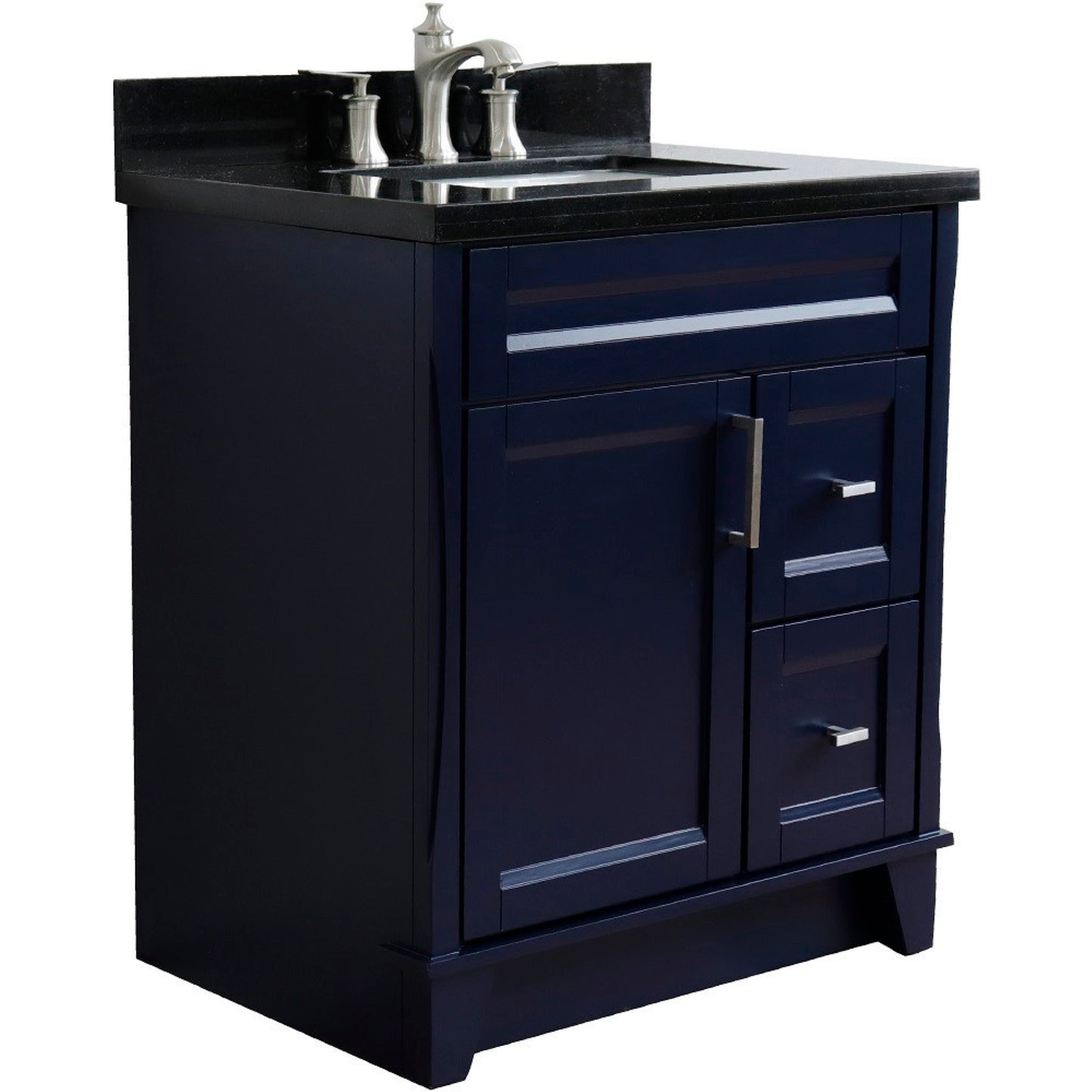 31" Single sink vanity in Blue finish with Black galaxy granite with rectangle sink
