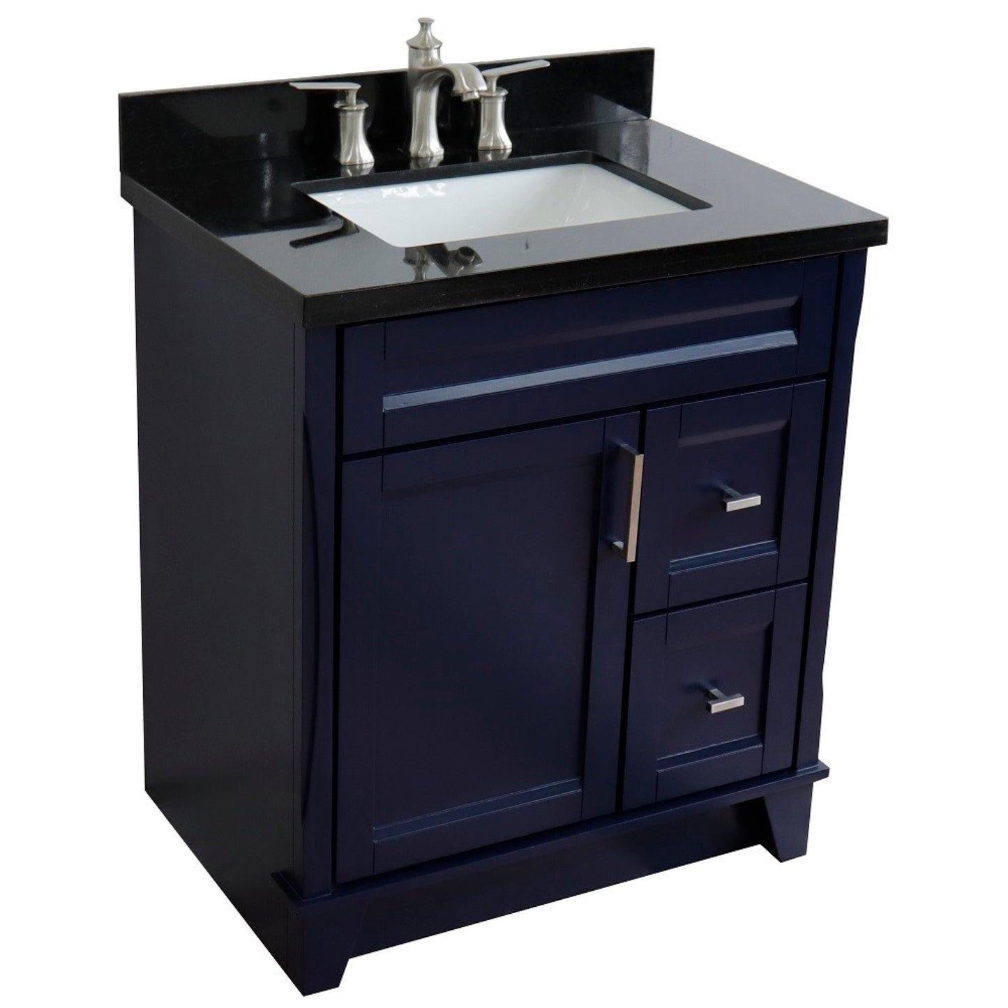 31" Single sink vanity in Blue finish with Black galaxy granite with rectangle sink