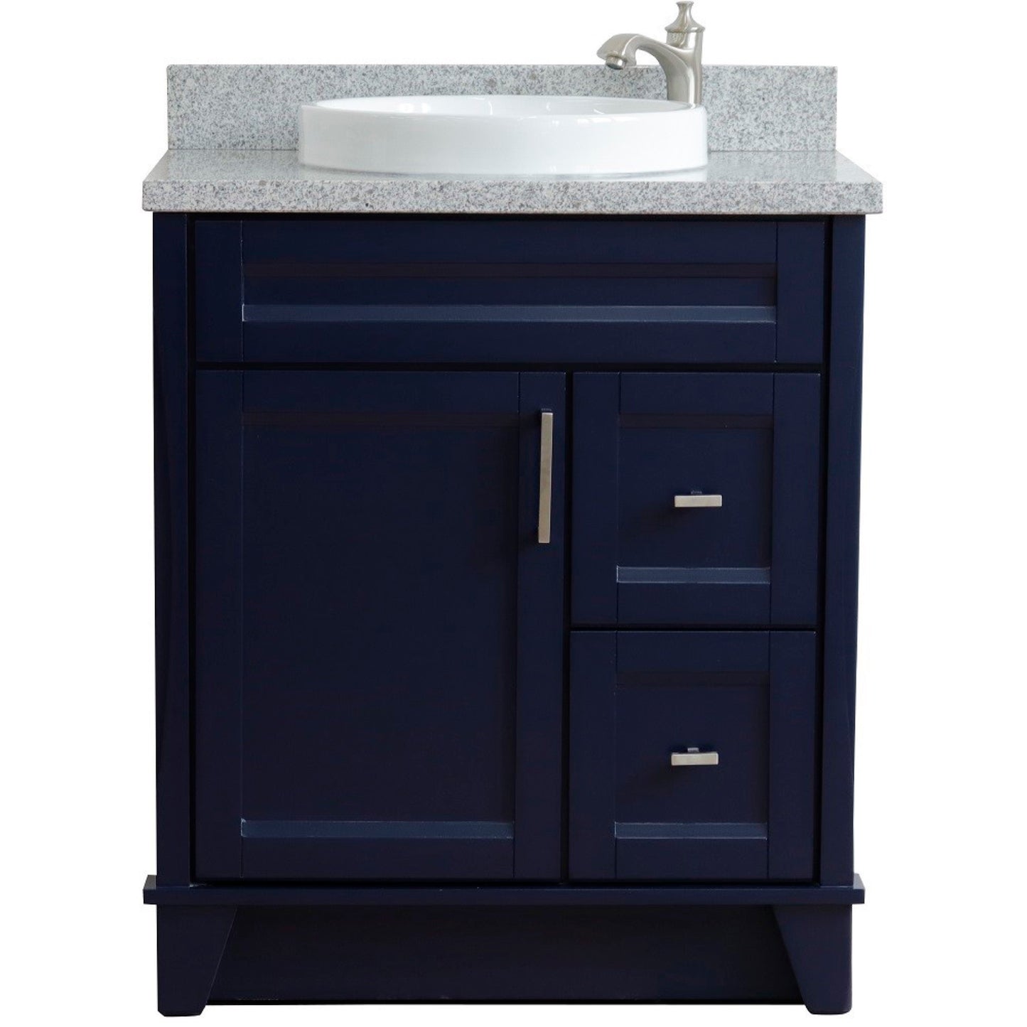 31" Single sink vanity in Blue finish with Gray granite with round sink