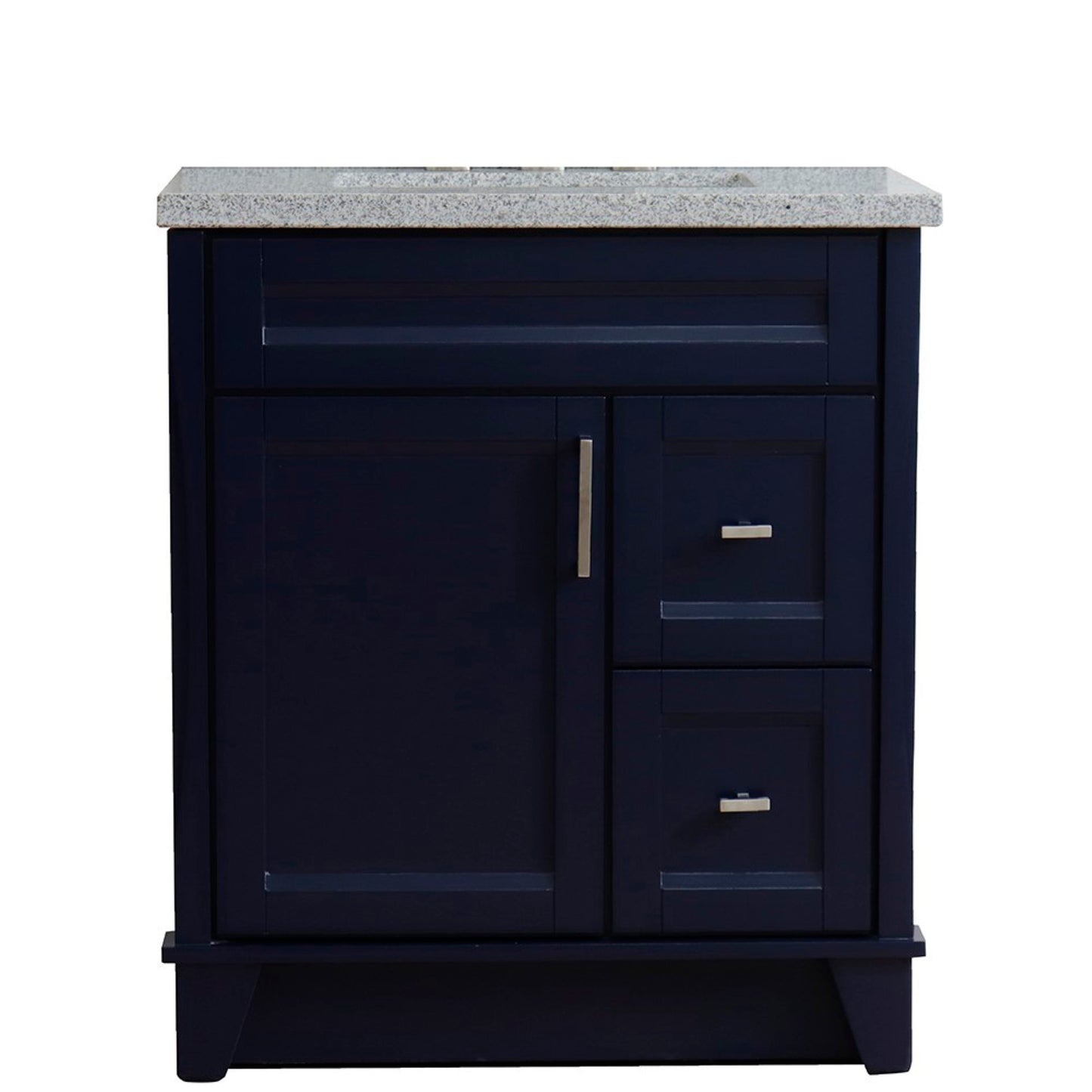 31" Single sink vanity in Blue finish with Gray granite with rectangle sink
