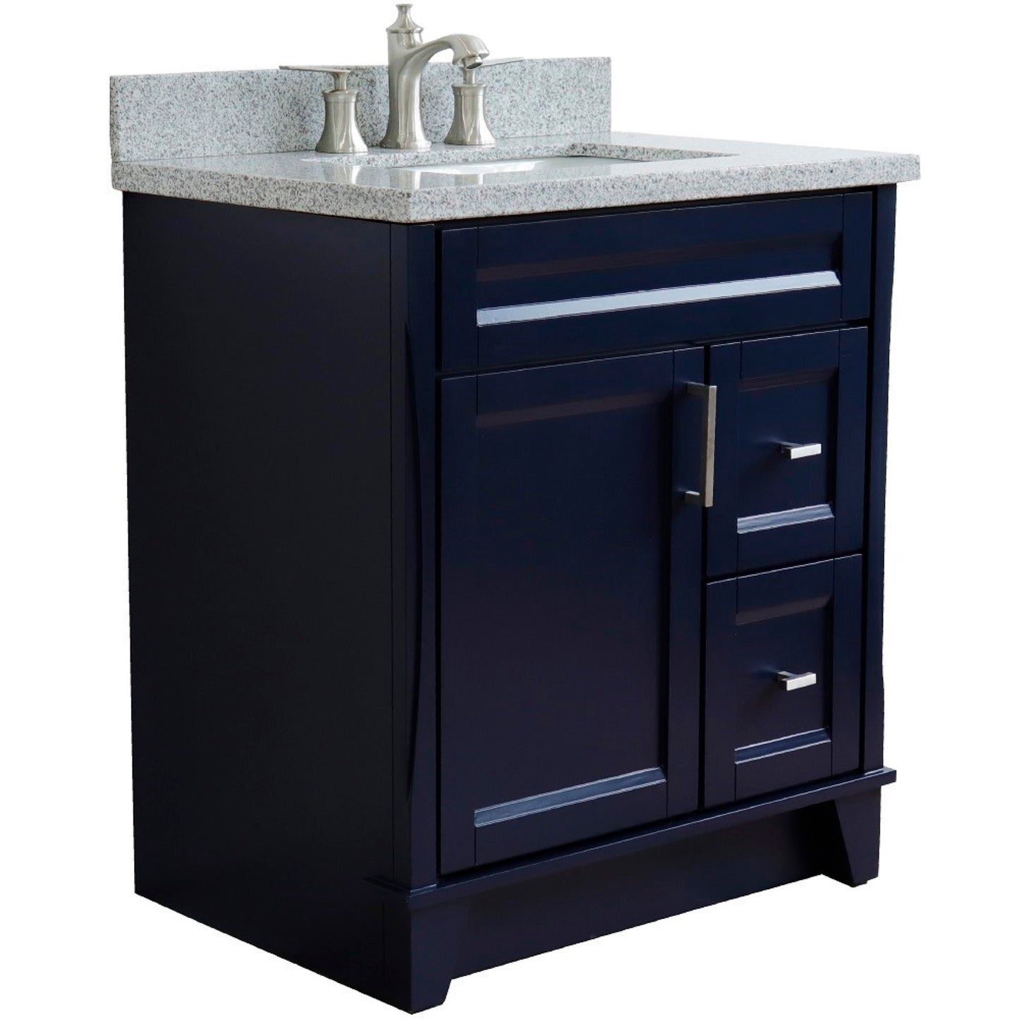 31" Single sink vanity in Blue finish with Gray granite with rectangle sink