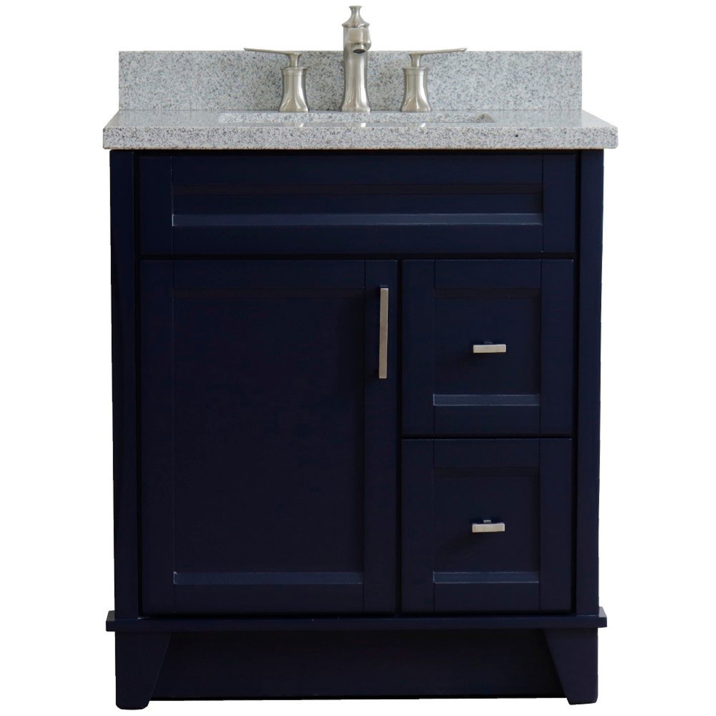 31" Single sink vanity in Blue finish with Gray granite with rectangle sink