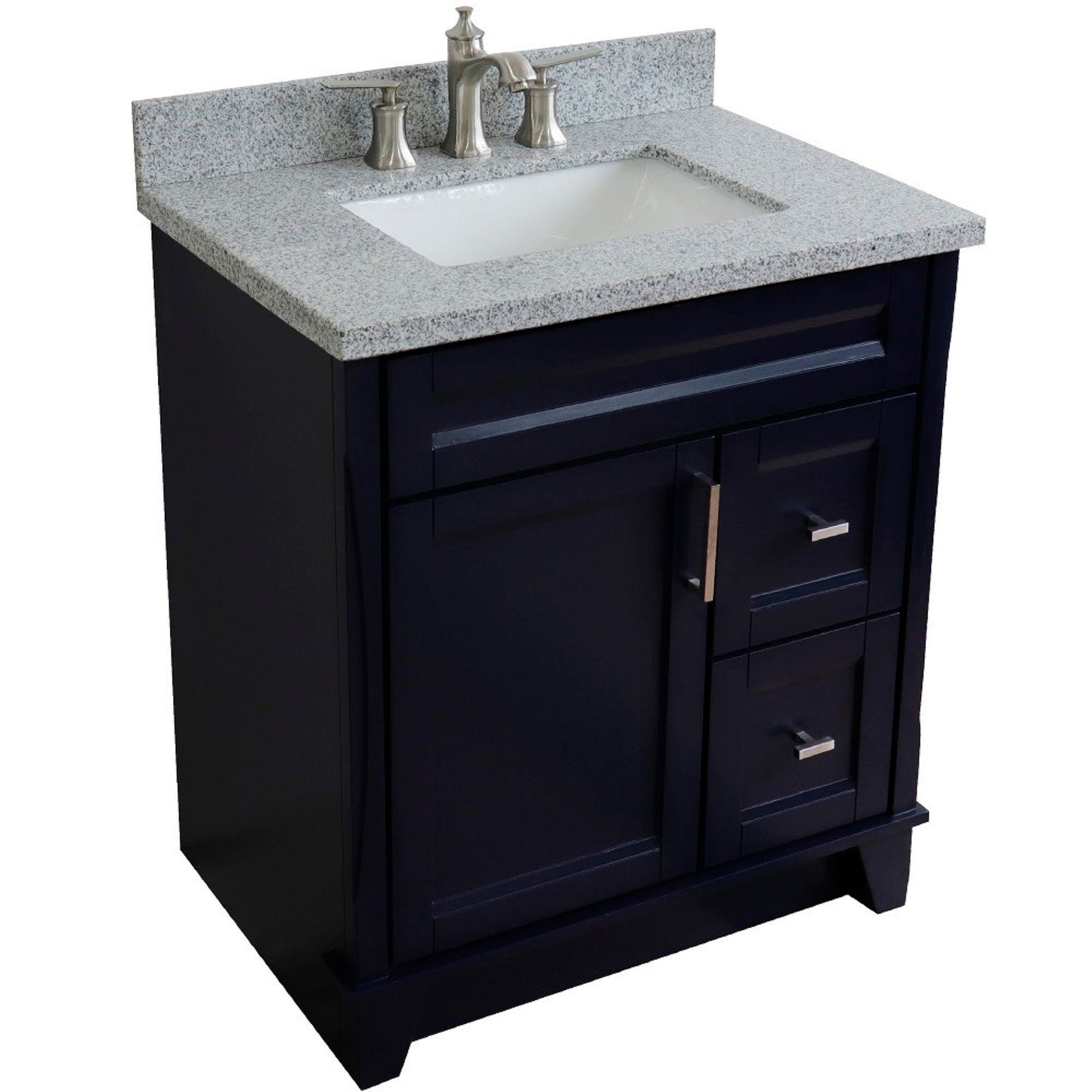 31" Single sink vanity in Blue finish with Gray granite with rectangle sink