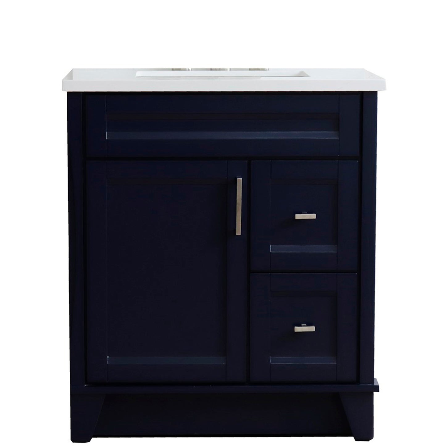 31" Single sink vanity in Blue finish with White engineered stone with rectangle sink