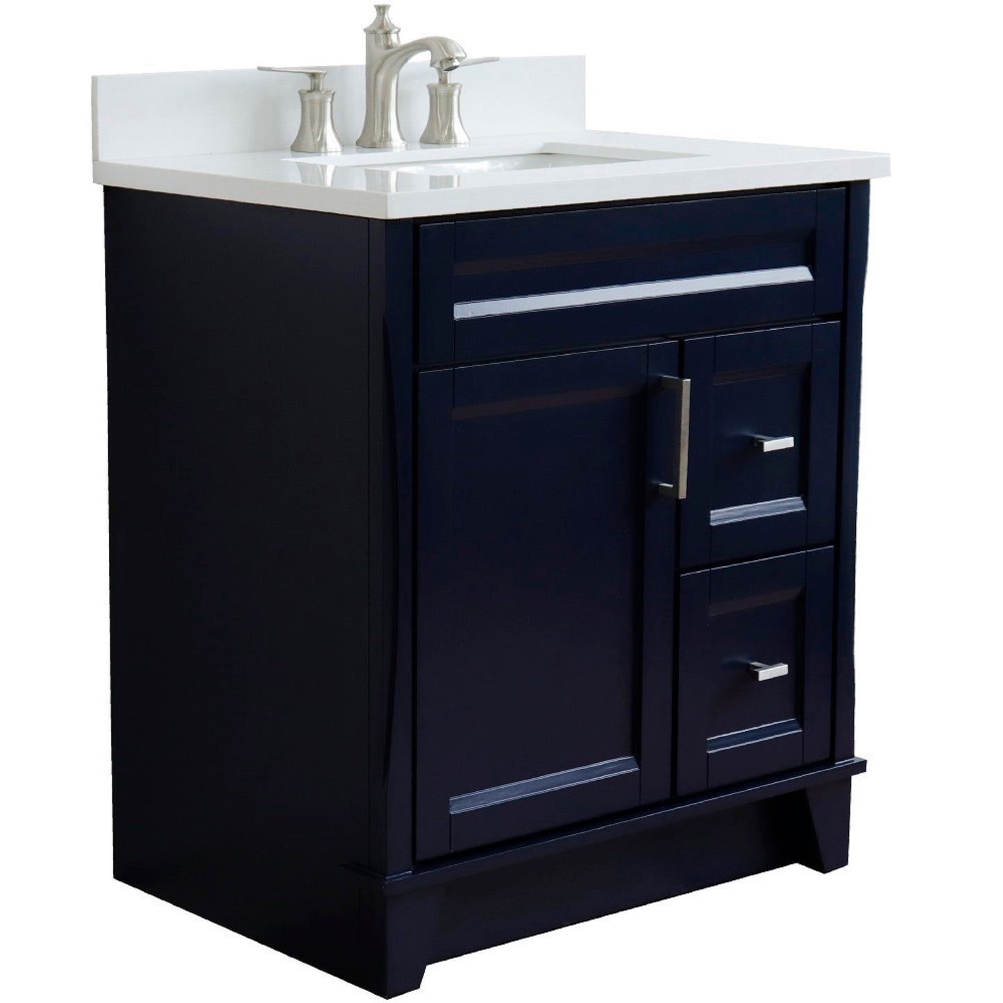 31" Single sink vanity in Blue finish with White engineered stone with rectangle sink