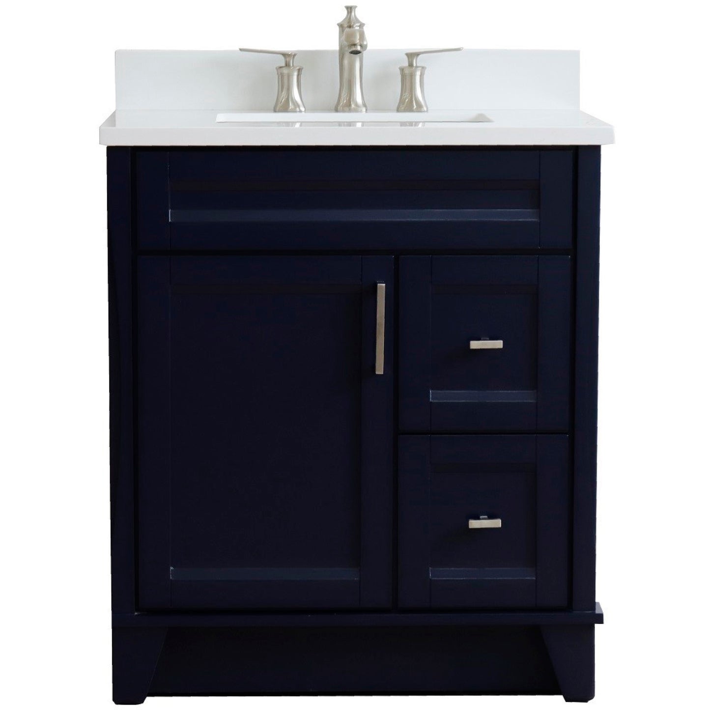 31" Single sink vanity in Blue finish with White engineered stone with rectangle sink