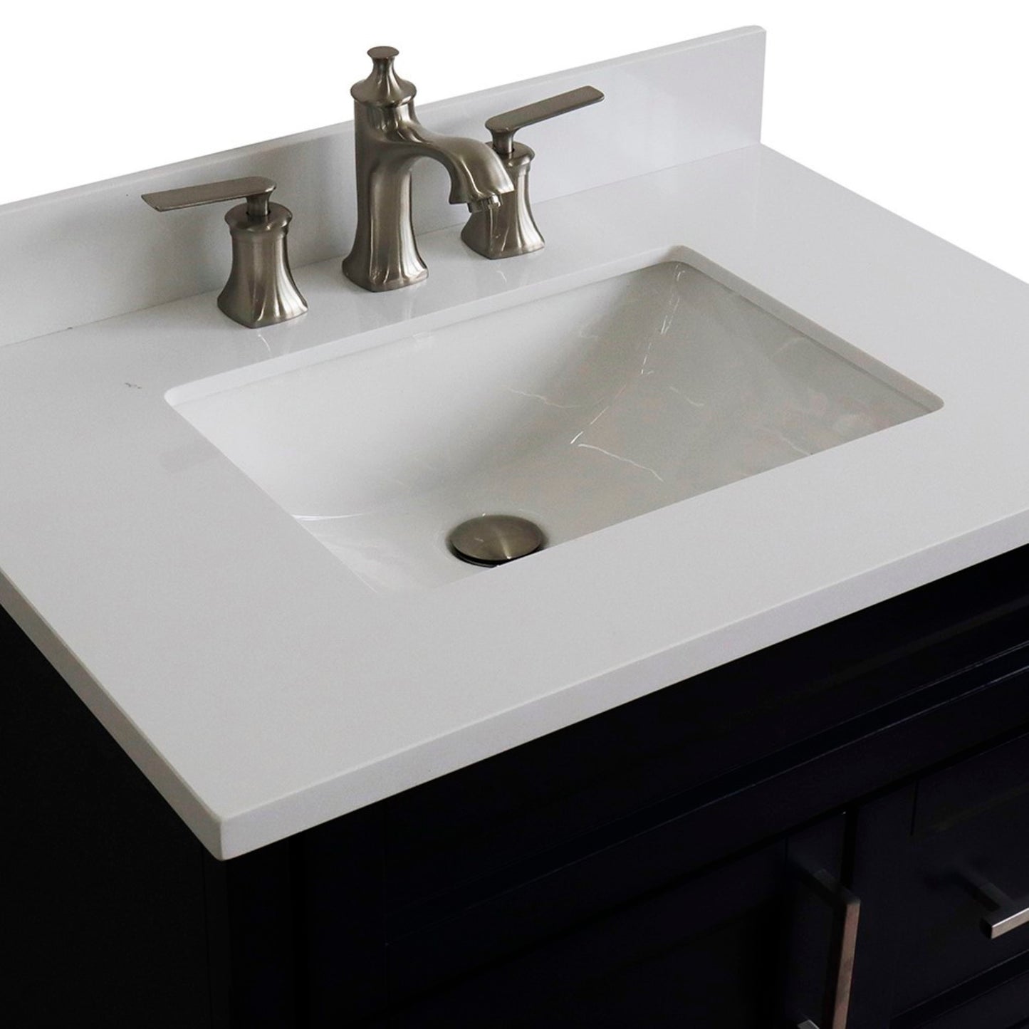 31" Single sink vanity in Blue finish with White engineered stone with rectangle sink