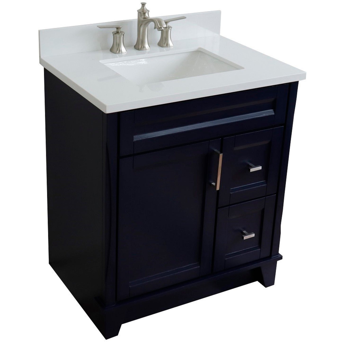 31" Single sink vanity in Blue finish with White engineered stone with rectangle sink