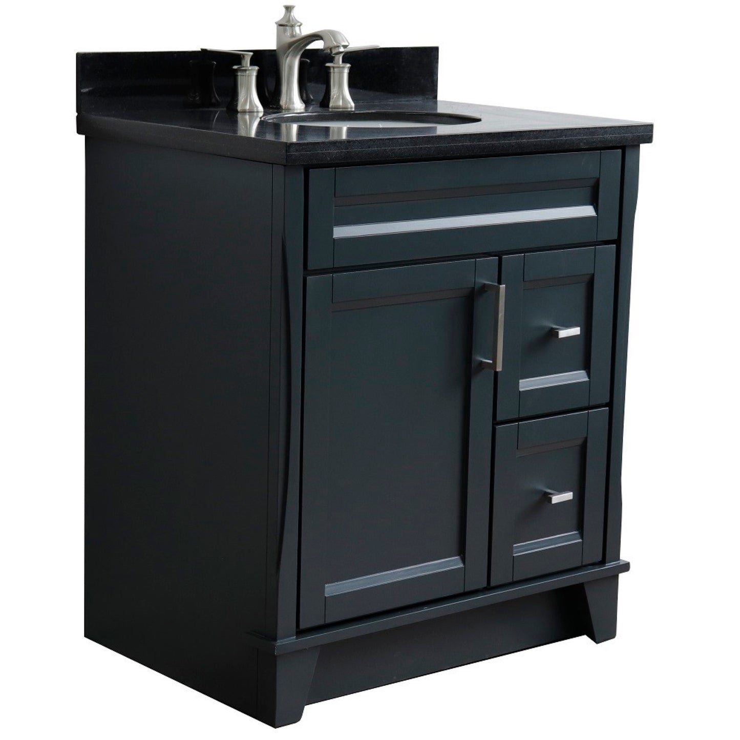31" Single sink vanity in Dark Gray finish with Black galaxy granite with oval sink