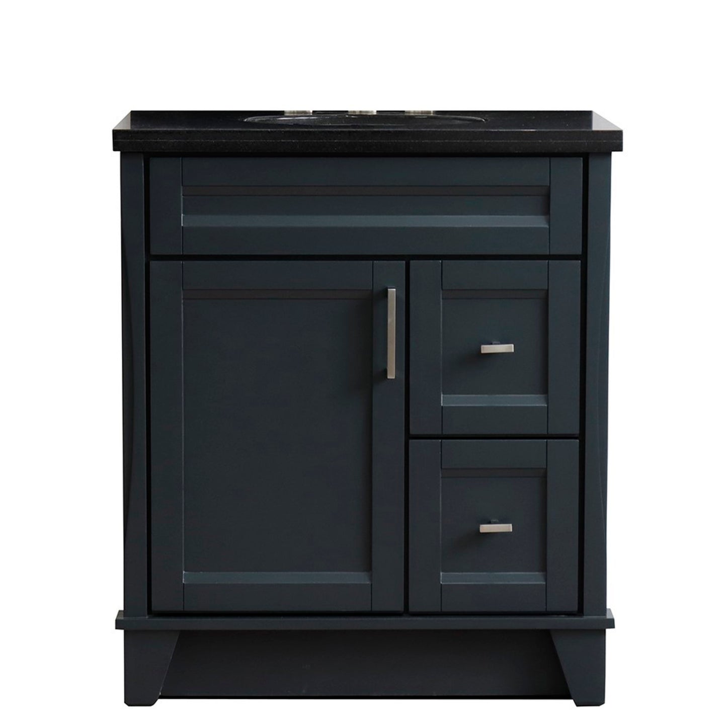 31" Single sink vanity in Dark Gray finish with Black galaxy granite with oval sink