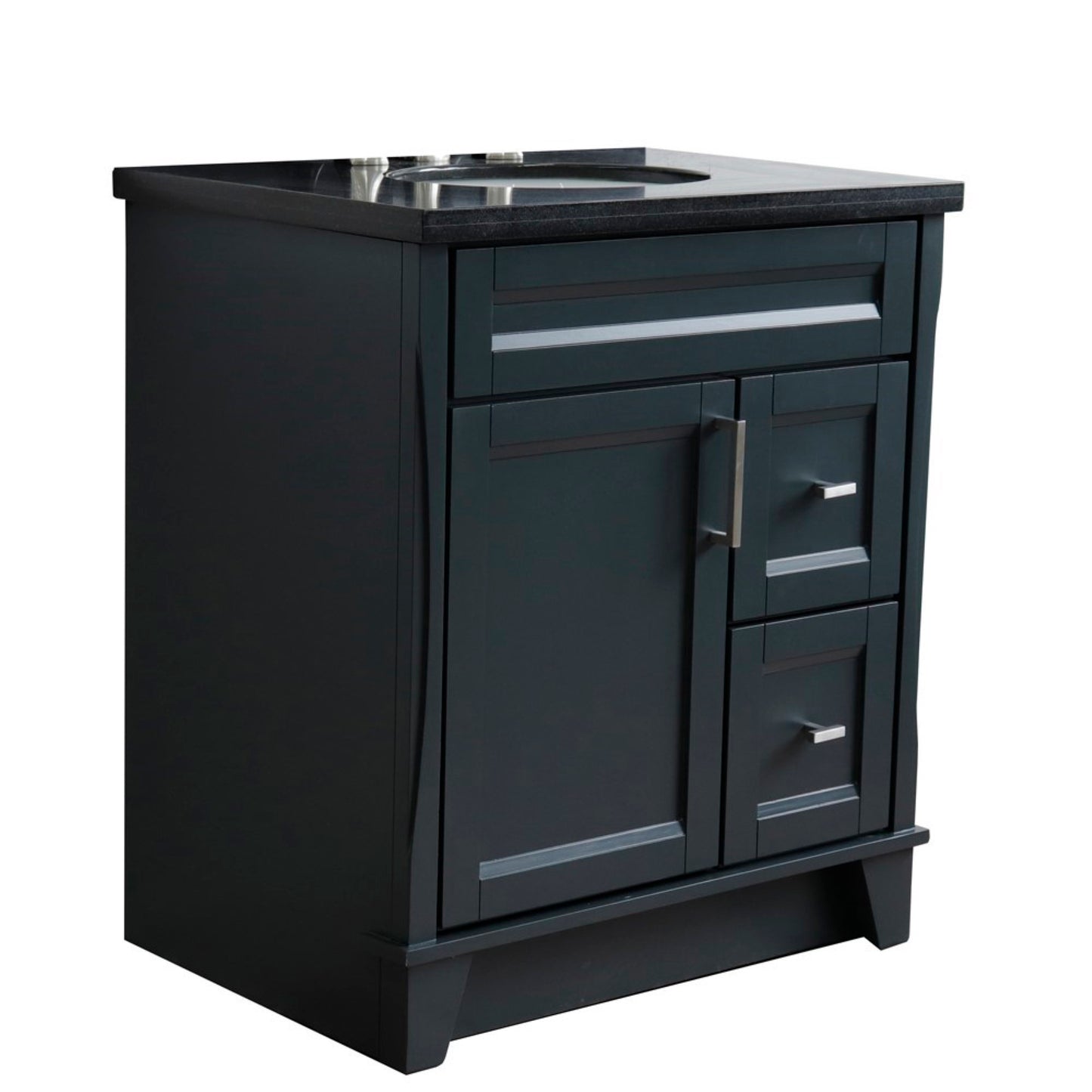 31" Single sink vanity in Dark Gray finish with Black galaxy granite with oval sink