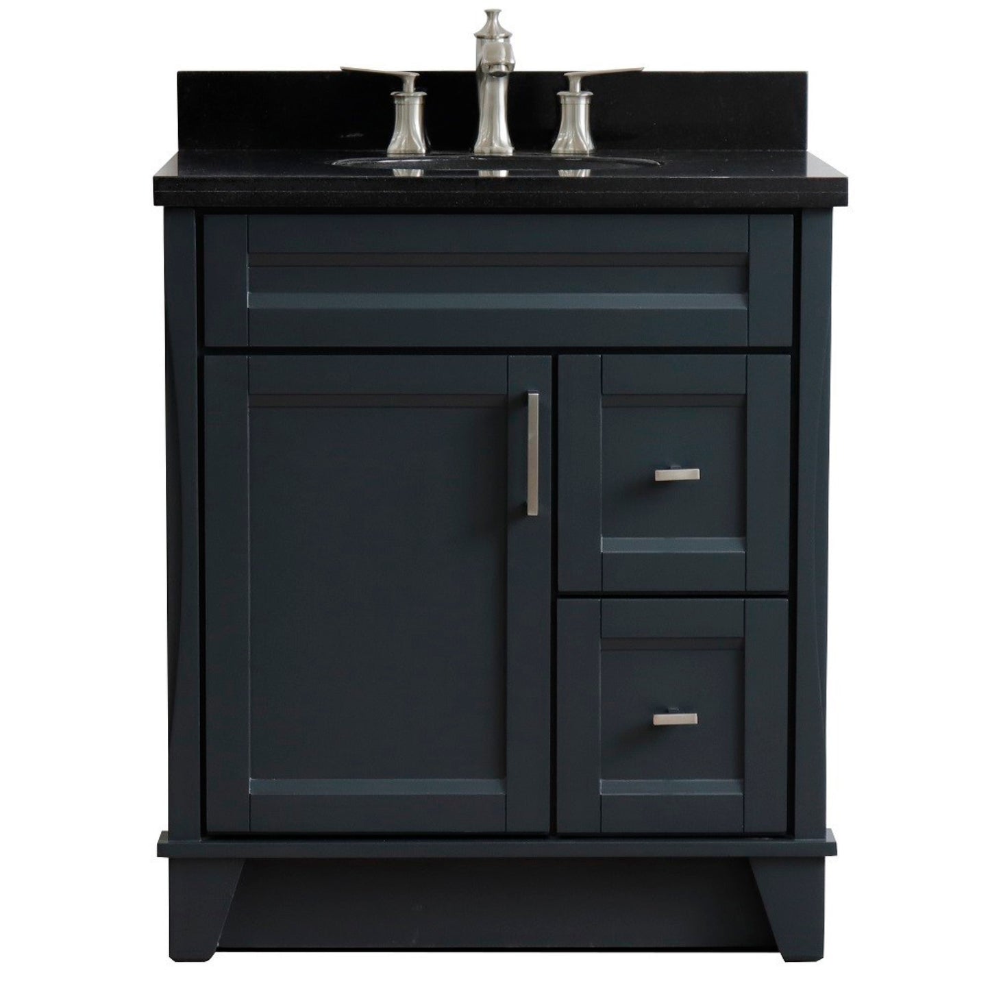 31" Single sink vanity in Dark Gray finish with Black galaxy granite with oval sink
