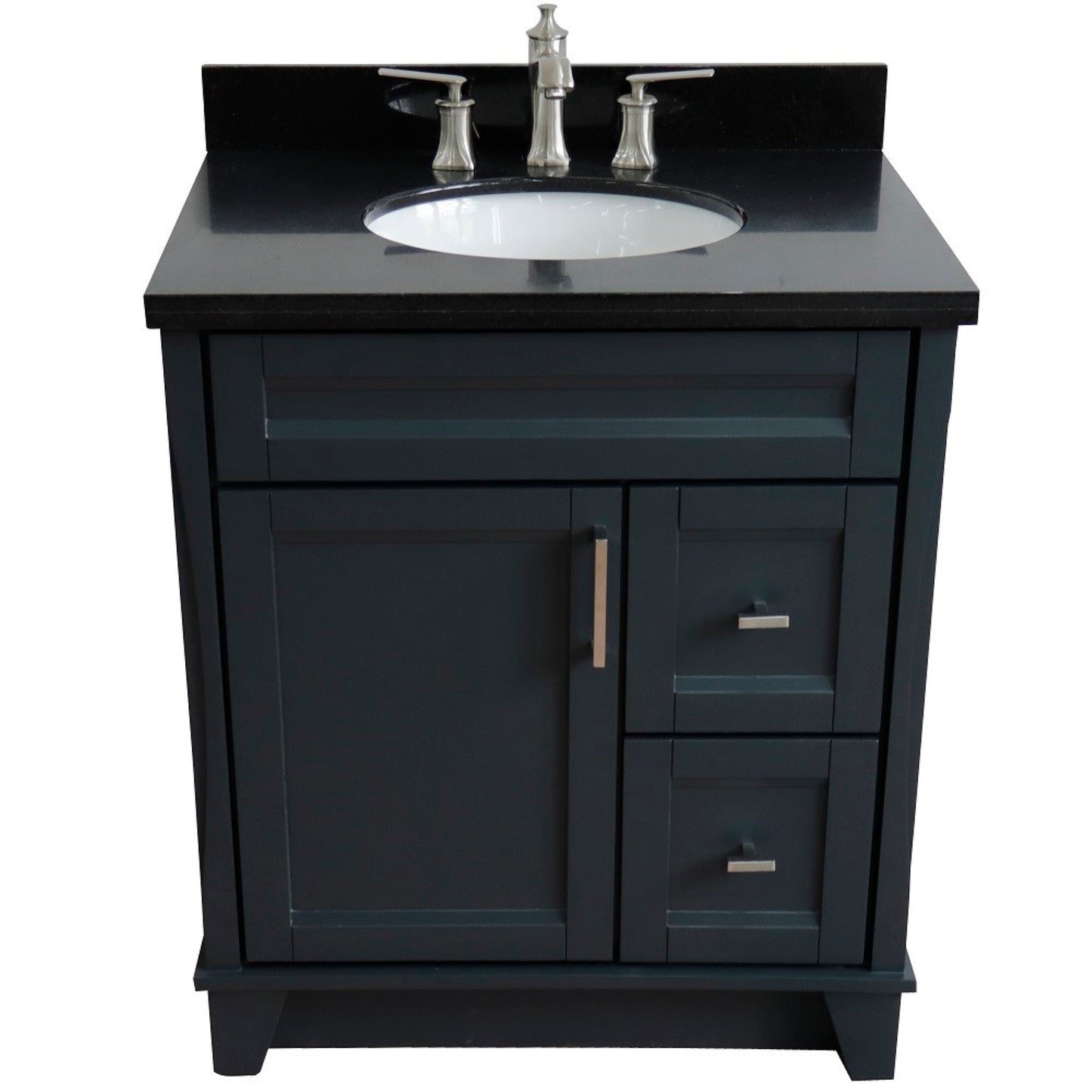 31" Single sink vanity in Dark Gray finish with Black galaxy granite with oval sink