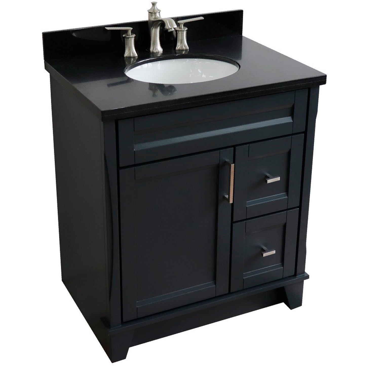 31" Single sink vanity in Dark Gray finish with Black galaxy granite with oval sink