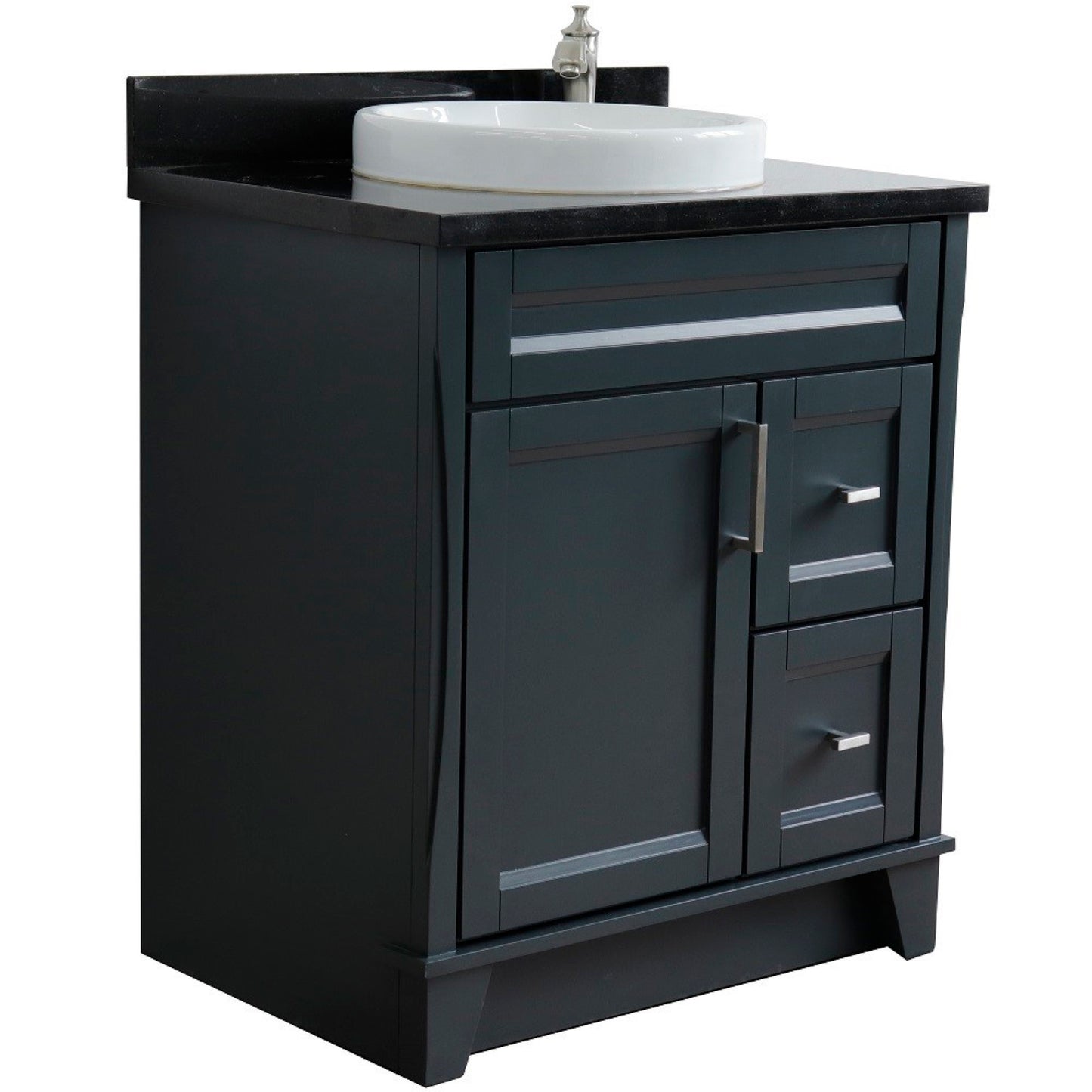 31" Single sink vanity in Dark Gray finish with Black galaxy granite with round sink