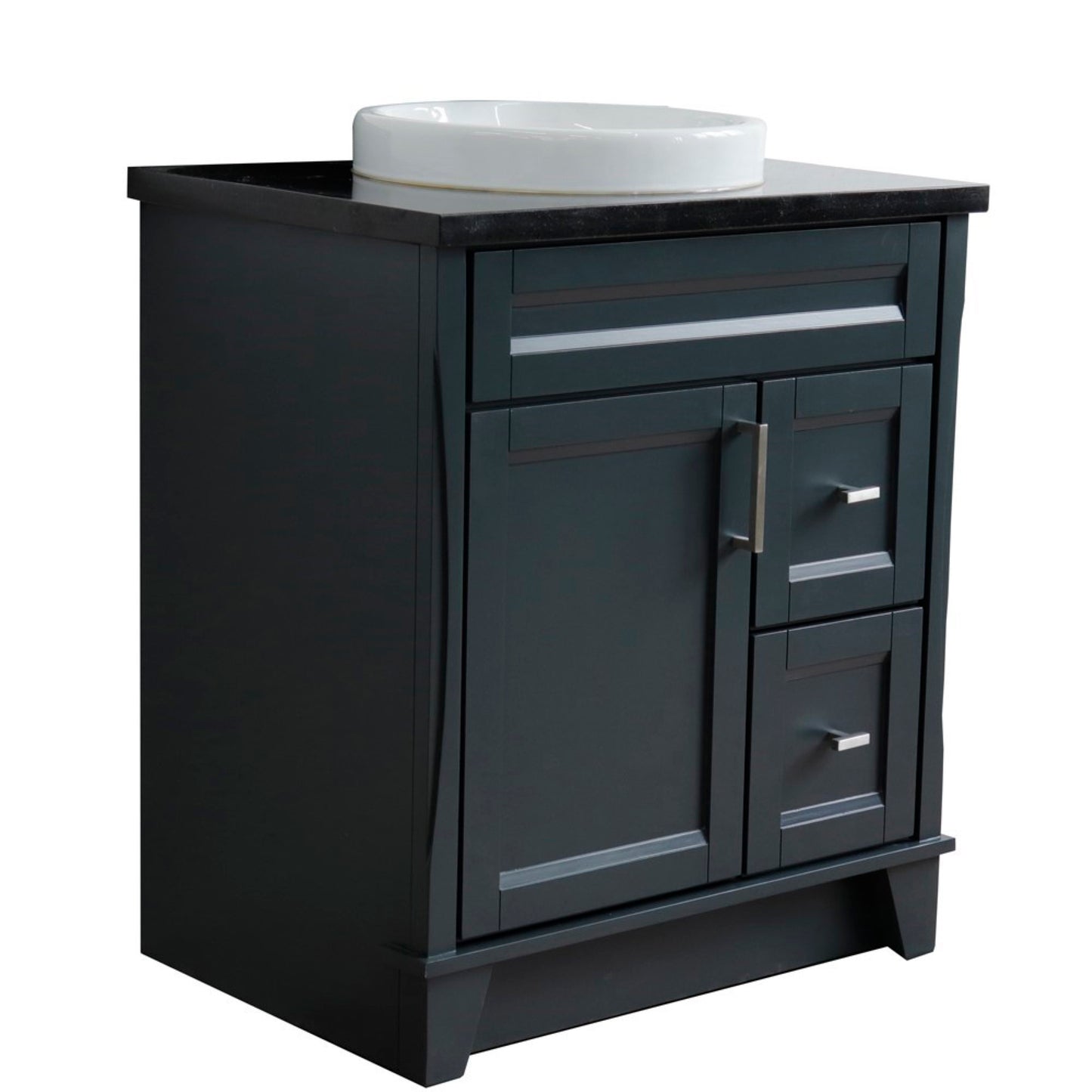 31" Single sink vanity in Dark Gray finish with Black galaxy granite with round sink