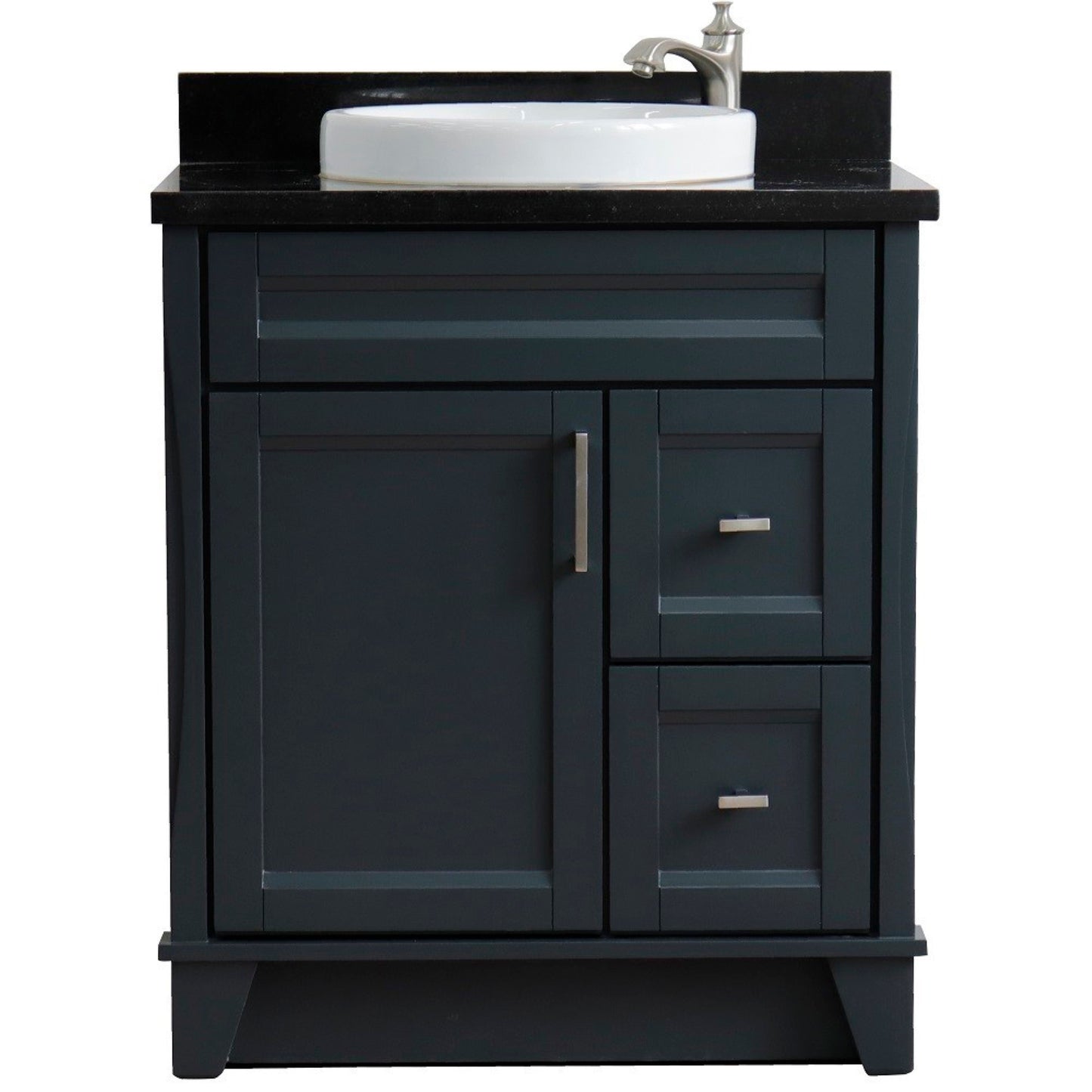 31" Single sink vanity in Dark Gray finish with Black galaxy granite with round sink