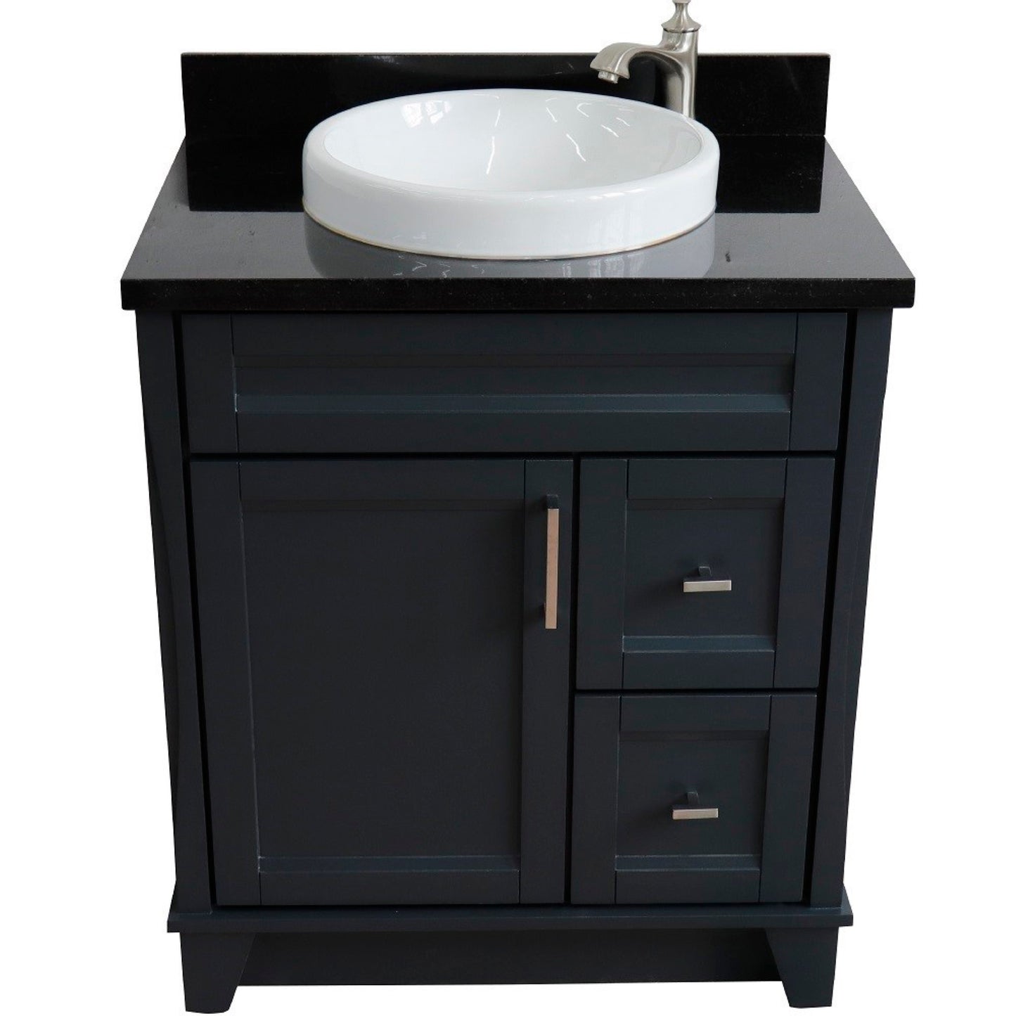 31" Single sink vanity in Dark Gray finish with Black galaxy granite with round sink