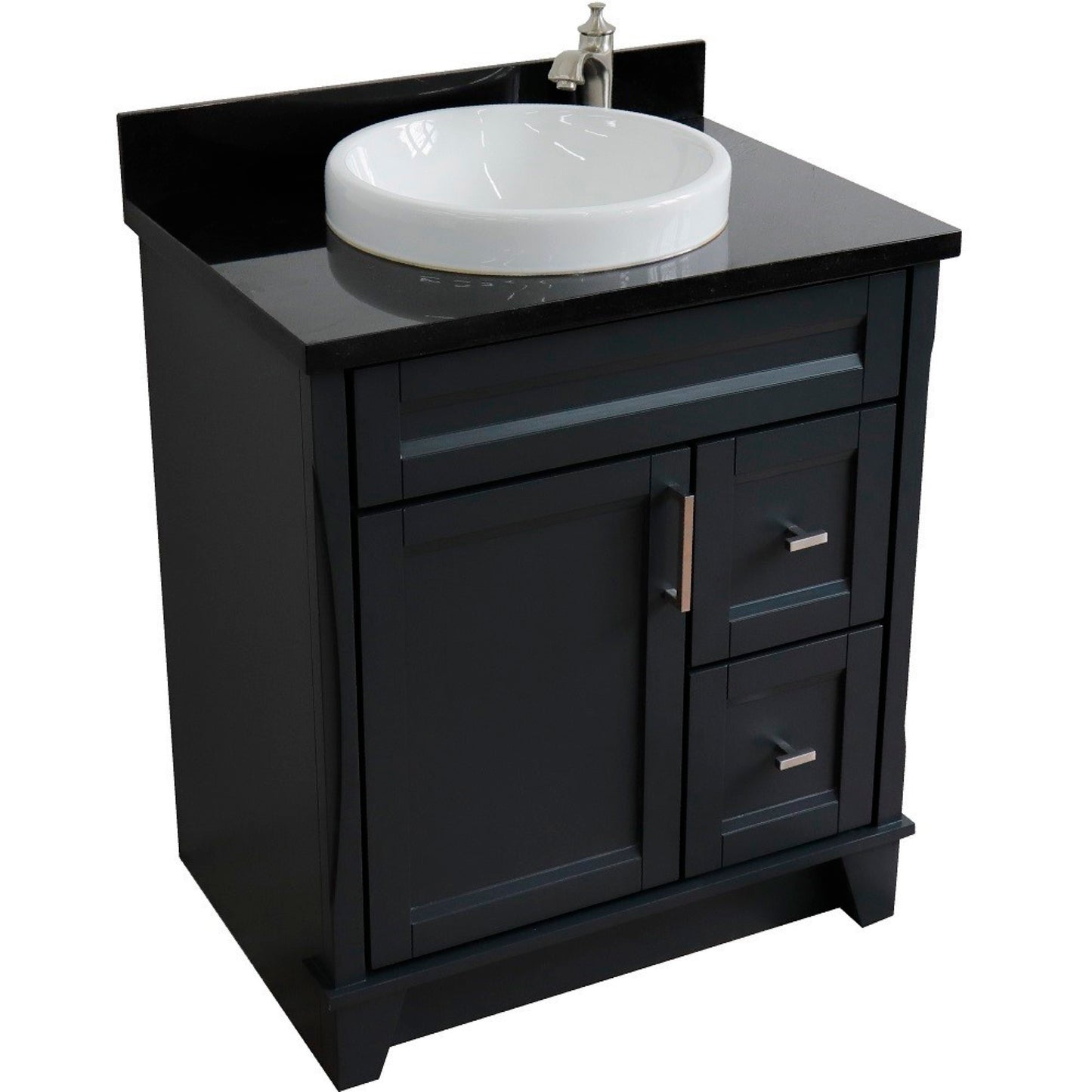 31" Single sink vanity in Dark Gray finish with Black galaxy granite with round sink