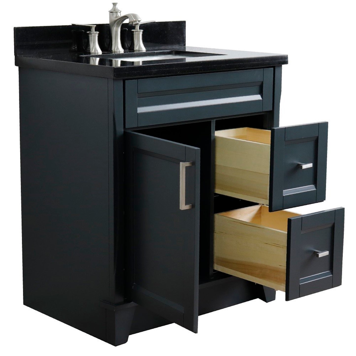 31" Single sink vanity in Dark Gray finish with Black galaxy granite with rectangle sink