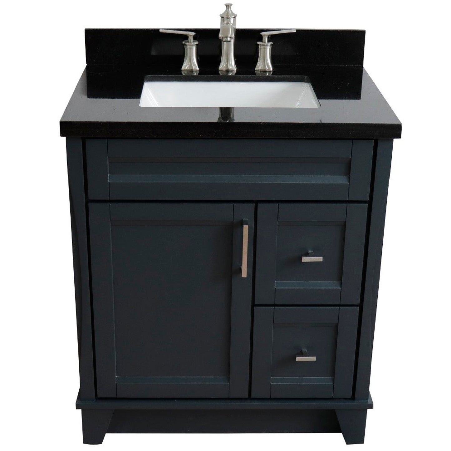 31" Single sink vanity in Dark Gray finish with Black galaxy granite with rectangle sink