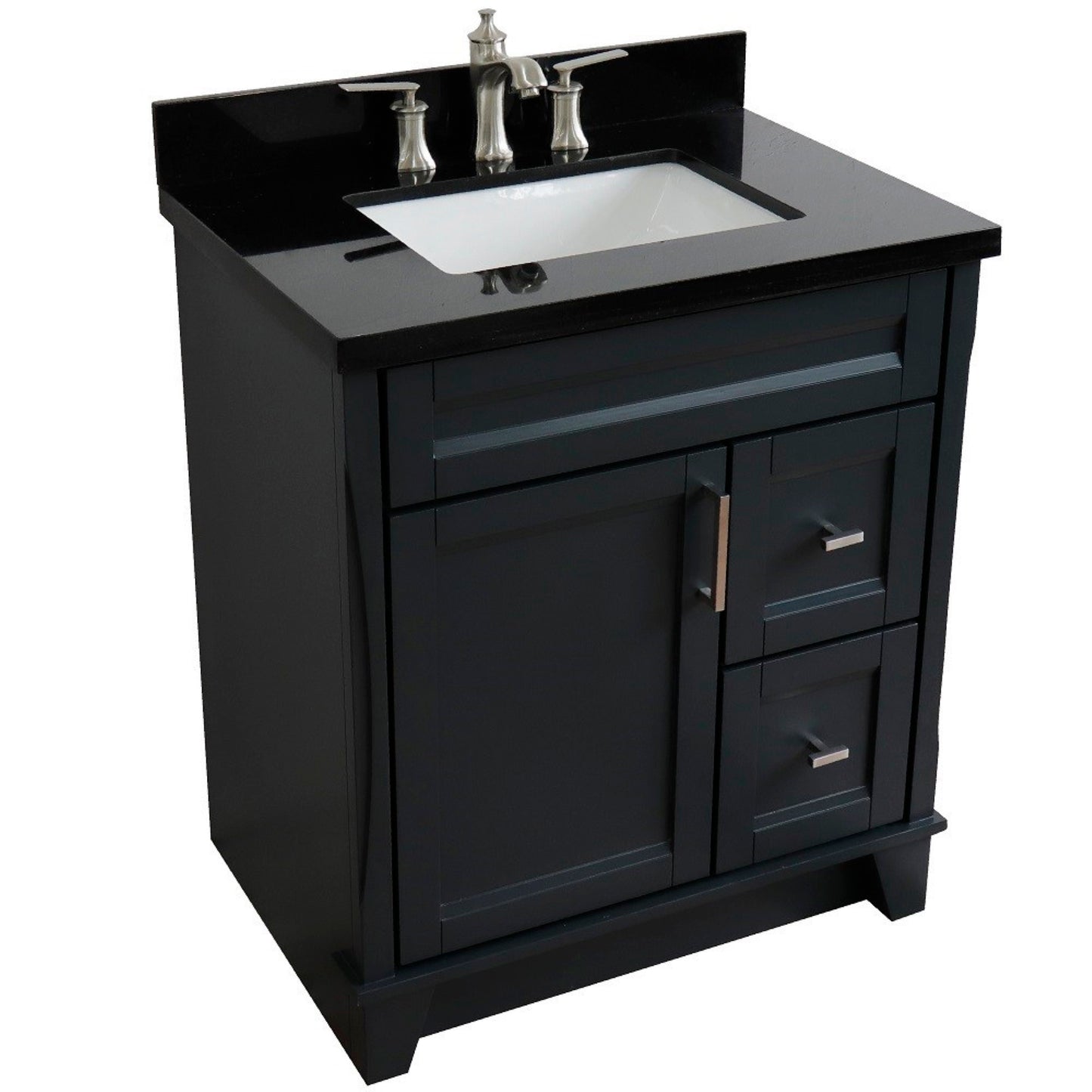 31" Single sink vanity in Dark Gray finish with Black galaxy granite with rectangle sink