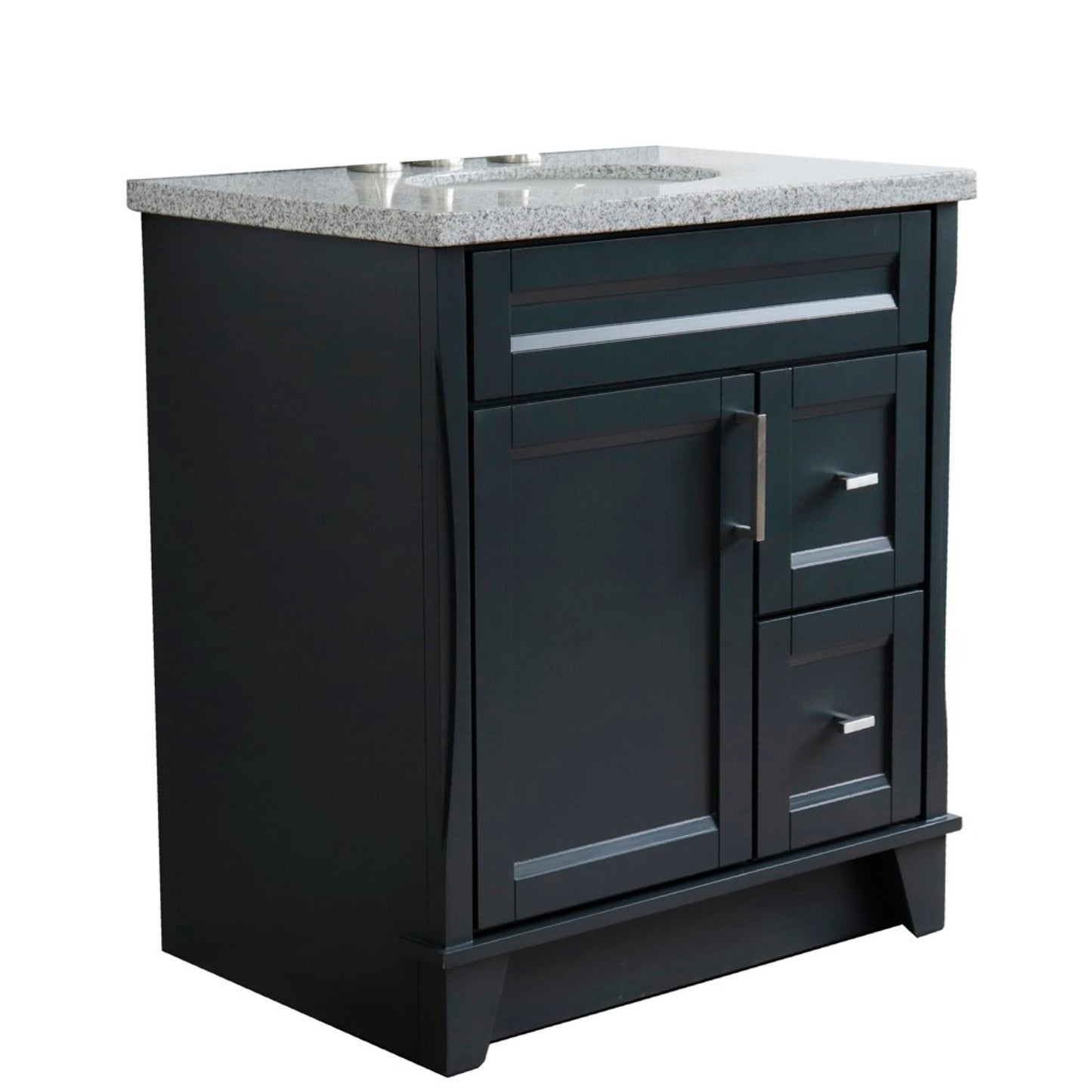 31" Single sink vanity in Dark Gray finish with Gray granite with oval sink