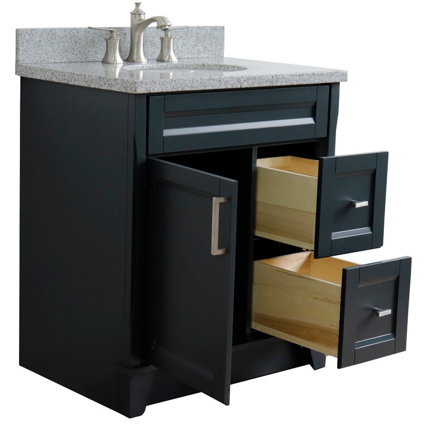 31" Single sink vanity in Dark Gray finish with Gray granite with oval sink