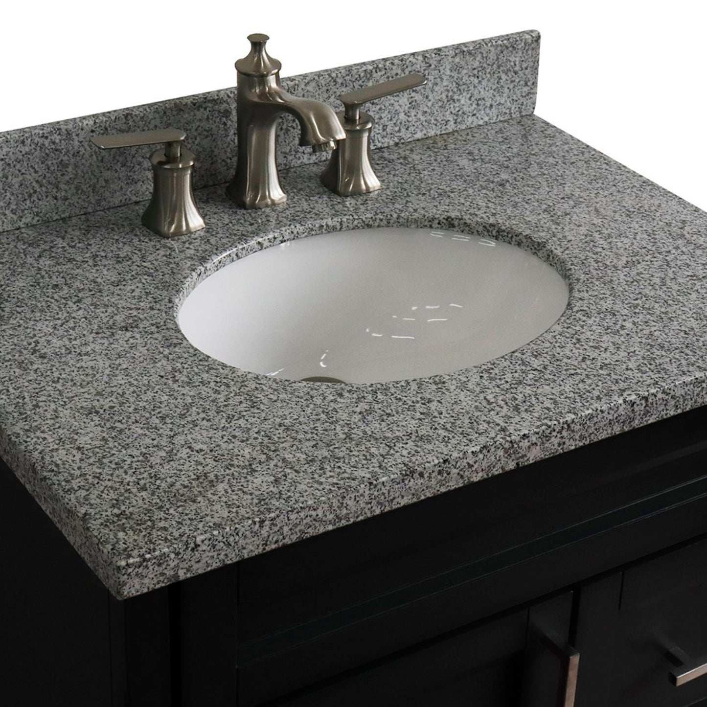 31" Single sink vanity in Dark Gray finish with Gray granite with oval sink
