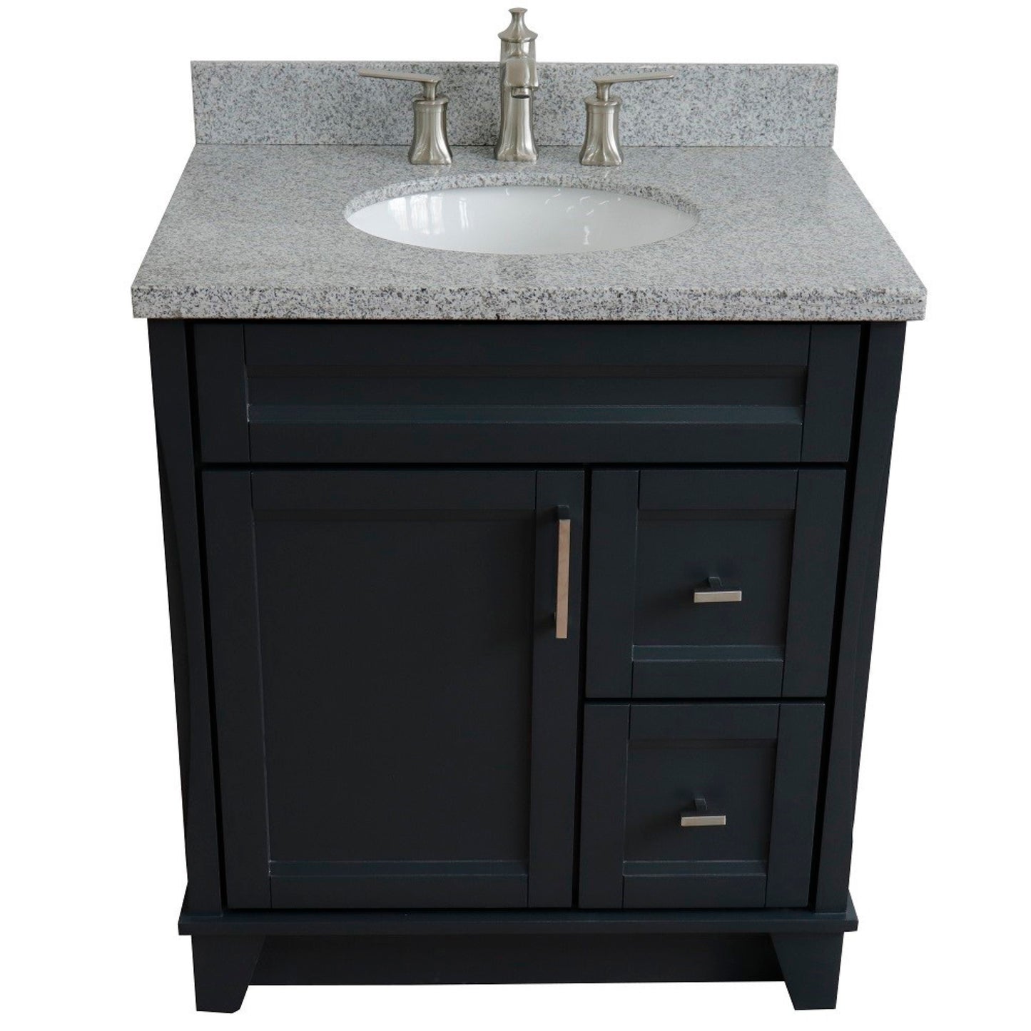 31" Single sink vanity in Dark Gray finish with Gray granite with oval sink